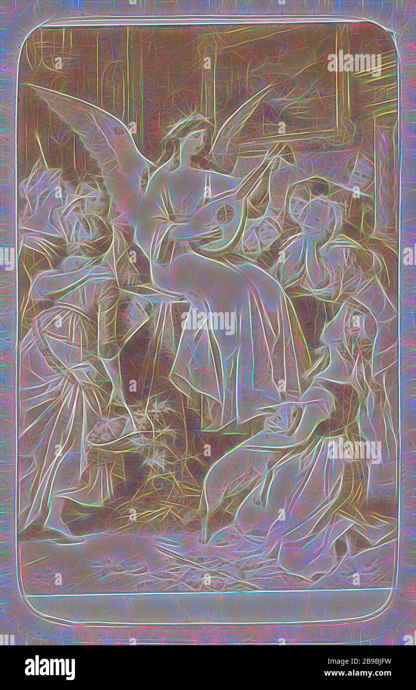 Fotoreproduktion von (vermutlich) einem Druck nach der Arbeit von W. von Kaulbach: Mignon (Wilhelm Meister) Mignon (Wilhelm Meister) W. von Kaulbach (Titel auf Objekt), Teil des Fotoalbums mit 16 Kartuschen - der Besuch weiblicher Figuren aus dem Werk von JW von Goethe-Institut, Jugendliche, junge Frau, Jungfernfrau, Andries Jager, Amsterdam, c 1860 - c 1890, Papier, Fotopapier, Pappe, Albumindruck, h 76 mm × w 55 mm, von Gibon neu vorgestellt, Design von warmem, fröhlichem Leuchten von Helligkeit und Lichtstrahlen. Klassische Kunst mit moderner Note neu erfunden. Fotografie, inspiriert von Futurismus, mit dynamischer Energie Stockfoto