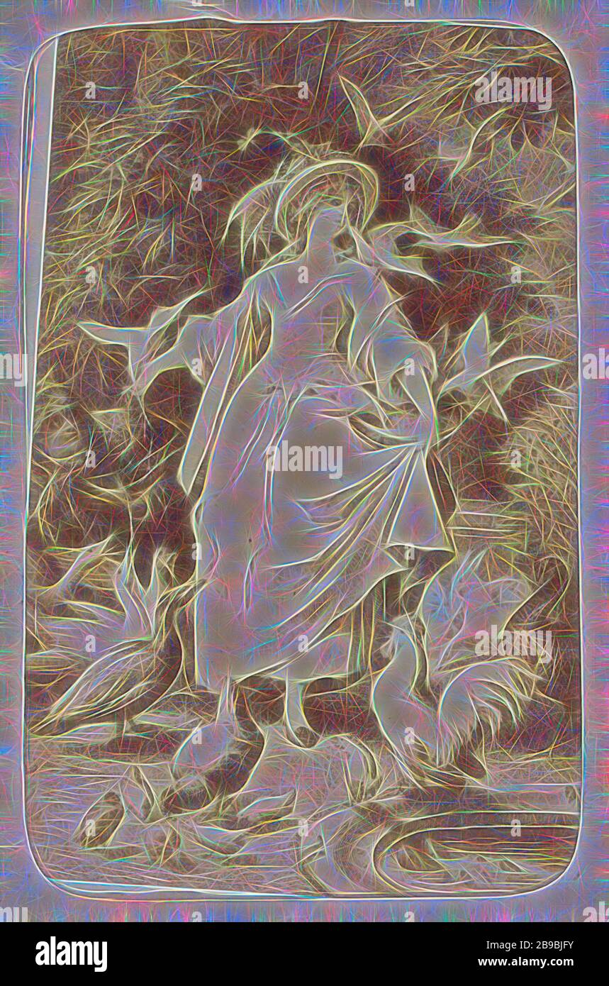 Fotoreproduktion von (vermutlich) einem auf der Arbeit von W. von Kaulbach basierenden Druck: Lili (Lily's Park) Lili (Lily's Park) W. von Kaulbach (Titel auf Objekt), Teil des Fotoalbums mit 16 Cartes - der Besuch weiblicher Figuren aus dem Werk von JW von Goethe-Institut, Jugendliche, junge Frau, Jungfernfrau, Andries Jager, Amsterdam, c 1860 - c 1890, Papier, Fotopapier, Pappe, Albumindruck, h 82 mm × w 55 mm, von Gibon neu vorgestellt, Design von warmfröhlichem Leuchten von Helligkeit und Lichtstrahlen. Klassische Kunst mit moderner Note neu erfunden. Fotografie, inspiriert vom Futurismus, mit dynamischer Energie der Moderne Stockfoto