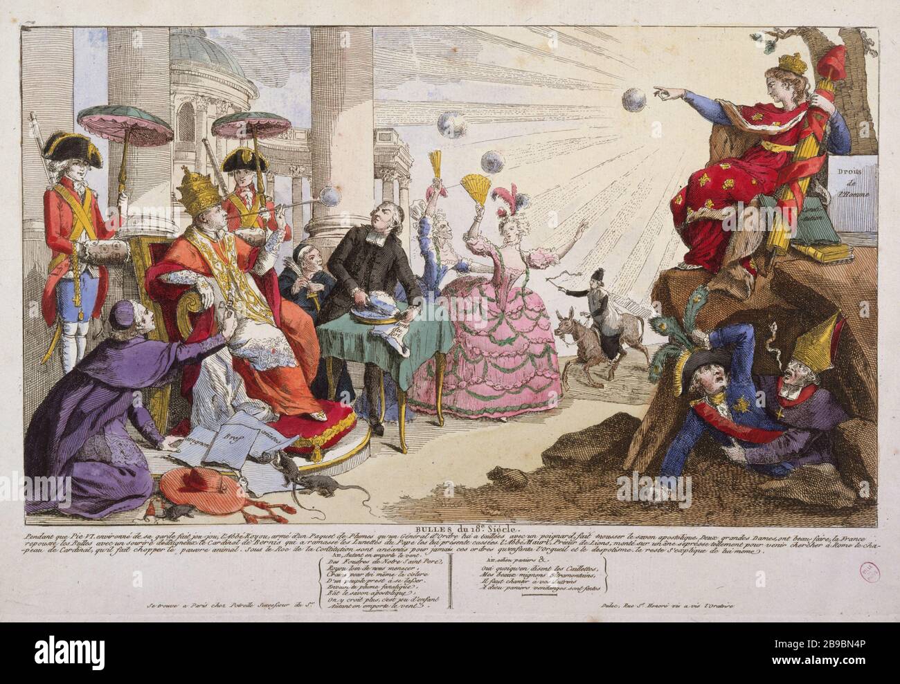 Blasen der Anonyme aus dem XVIII. Jahrhundert. Révolution française de 1789. "Bulles du XVIIIème siècle. à la Bulle du Pape Pie VI du 4 Mai, libant la Constitution civile du clergé. Eine Gauche: Le Kardinal de Bernis. Ein Droit: L'abbé Maury. Estampe. Paris, musée Carnavalet. Stockfoto