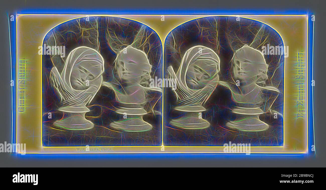 Zwei Skulpturen von Cherubim, die Nacht und Tag Nacht und Morgen (Titel auf Objekt) Gems von Statuen symbolisieren, von bedeutenden Bildhauern (Serientitel auf Objekt), Skulpturen, Cherubs, also Kinderköpfe mit Flügeln, Personifikation der Nacht, "NOx", "Notte", "Carro della Notte", "erenità della Notte" (Ripa), Personifikation des Morgens, "Aurora" 'Aurora' (Ripa), William England, c. 185-c 1880, Fotopapier, Pappe, Albumindruck, h 83 mm × w 172 mm, von Gibon neu vorgestellt, Design von warmfröhlichem Leuchten von Helligkeit und Lichtstrahlen. Klassische Kunst mit moderner Note neu erfunden Stockfoto