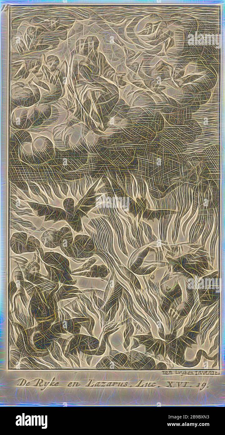 Vision des reichen Mannes in der Hölle die reichen und Lazarus vierundzwanzig Szenen aus dem neuen Testamente (Serientitel), in der Hölle sieht Dives Lazarus im Paradies, normalerweise Dives, die auf seine Zunge zeigen, anonym, 1720, Papier, Radierung, h 126 mm × w 70 mm, von Gibon neu vorgestellt, Design mit warmem, fröhlichem Glanz von Helligkeit und Lichtstrahlen. Klassische Kunst mit moderner Note neu erfunden. Fotografie, inspiriert vom Futurismus, die dynamische Energie moderner Technologie, Bewegung, Geschwindigkeit und Kultur revolutionieren. Stockfoto