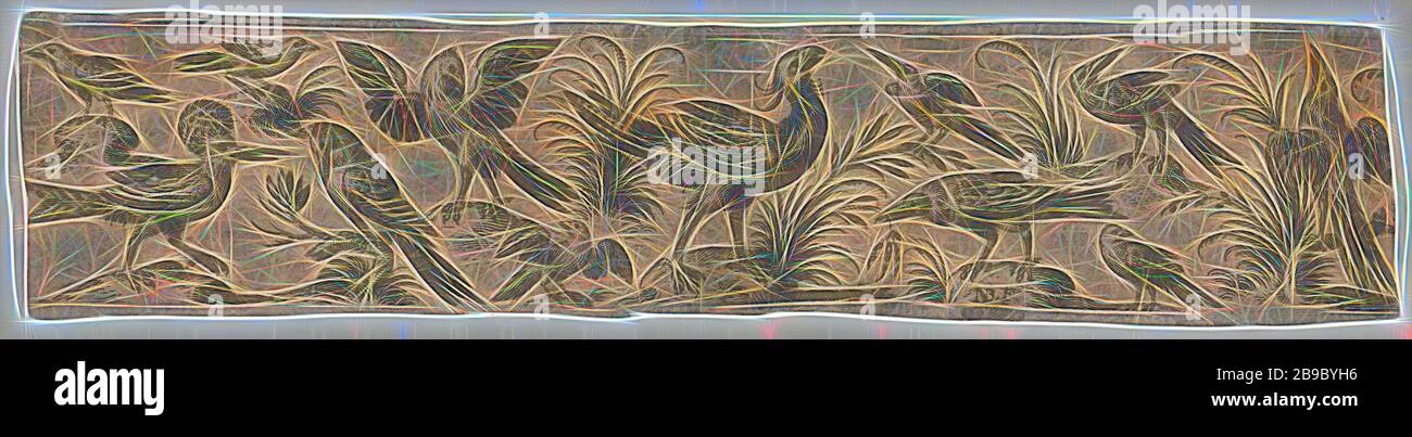 Pommes mit zwölf Vögeln, darunter ein Hopfenfriesen mit Vögeln (Serientitel), unten links ein Hopfen., Vögel, andere Vögel: Hoopoe, Nicolaes de Bruyn (auf Objekt erwähnt), 1581 - 1656, Papier, Gravur, h 34 mm Ã- w 167 mm, neu von Gibon, Design von warmem, fröhlichem Leuchten von Helligkeit und Lichtstrahlen. Klassische Kunst mit moderner Note neu erfunden. Fotografie, inspiriert vom Futurismus, die dynamische Energie moderner Technologie, Bewegung, Geschwindigkeit und Kultur revolutionieren. Stockfoto