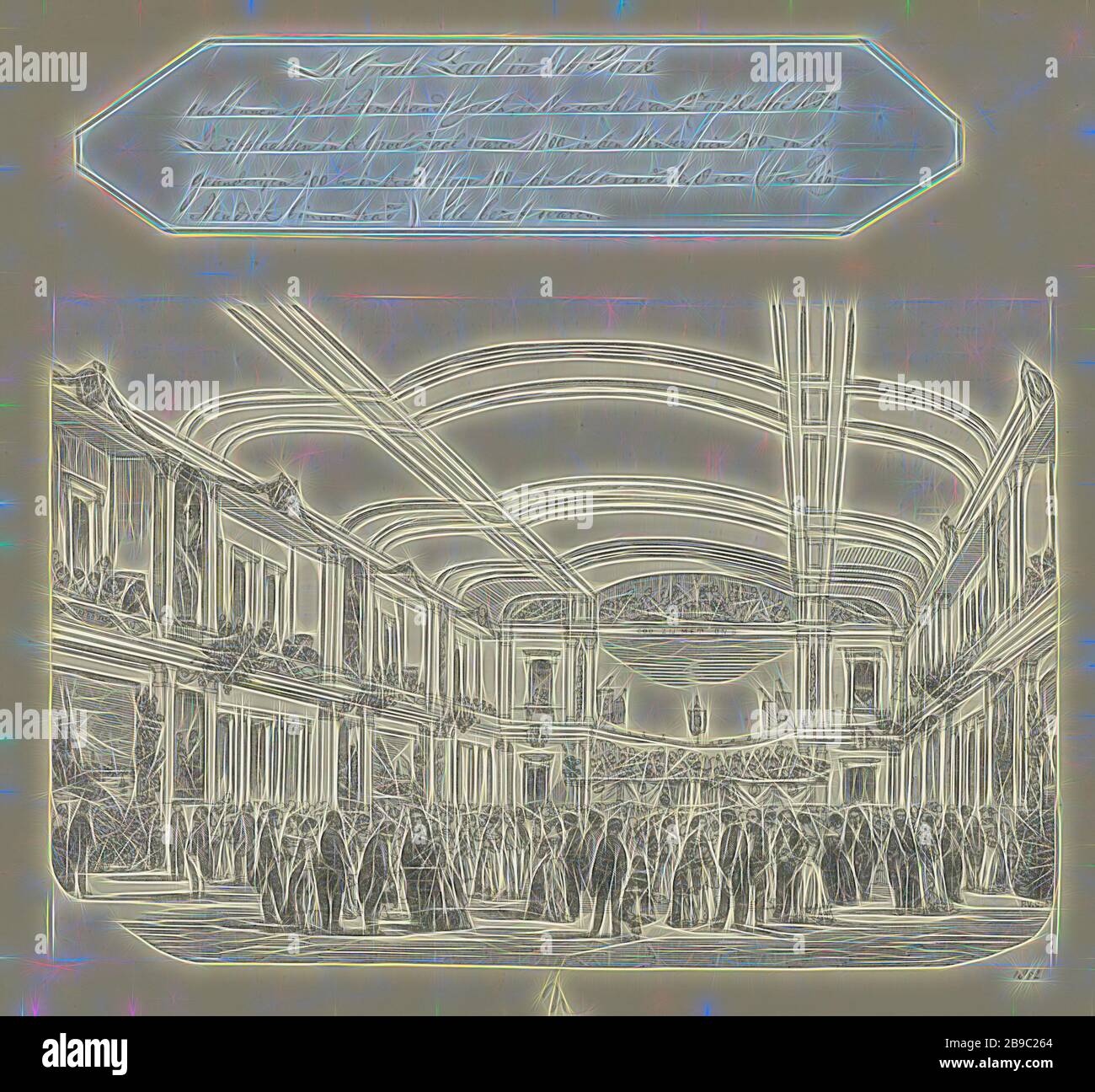 Fest zur Vorstellung der Statue von Rembrandt Harmensz. Van Rijn auf dem Rembrandtplein in Amsterdam am 27. Mai, Denkmal, Statue, Rembrandtplein, Rembrandt van Rijn, Popko van Groningen (auf dem Objekt erwähnt), Niederlande, 1850er Jahre, Papier, Briefpressendruck, h 100 mm × w 151 mm, neu von Gibon vorgestellt, Design mit warmem, fröhlichem Glanz von Helligkeit und Lichtstrahlen. Klassische Kunst mit moderner Note neu erfunden. Fotografie, inspiriert vom Futurismus, die dynamische Energie moderner Technologie, Bewegung, Geschwindigkeit und Kultur revolutionieren. Stockfoto