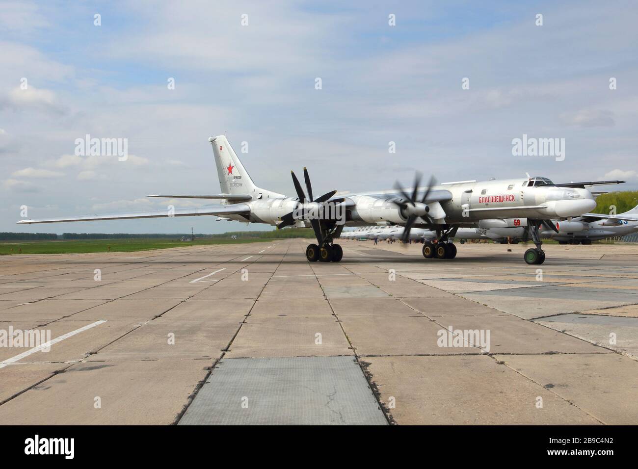 TU-95MS strategischer Bomber der russischen Luftstreitkräfte. Stockfoto