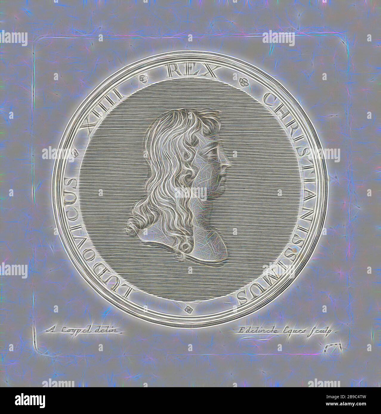 Medaille mit Büste von Ludwig XVI., Vorderseite eines Abzeichens mit Büste und Profil von Ludwig XVI., das erstmals nach der Schlacht von Rocroi 1643 ausgestellt wurde., Ludwig XIV. (König von Frankreich), Gerard Edelinck (auf Objekt erwähnt), Paris, 1702, Papier, Gravur, h 82 mm × w 81 mm, neu von Gibon vorgestellt, Design mit warmem, fröhlichem Glanz von Helligkeit und Lichtstrahlen. Klassische Kunst mit moderner Note neu erfunden. Fotografie, inspiriert vom Futurismus, die dynamische Energie moderner Technologie, Bewegung, Geschwindigkeit und Kultur revolutionieren. Stockfoto