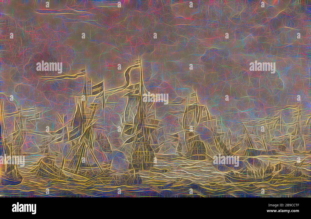 Schlacht zwischen der niederländischen und der schwedischen Flotte, im Ton, 8. November 1658, Folge von der Schlacht im Ton zwischen der niederländischen und der schwedischen Flotte, 8. November 1658 im Vordergrund ein sinkendes schwedisches Kriegsschiff, ein Brenner und einige Schlaufen mit Überlebenden., Schlacht (Segelschiffe), sont, Willem van de Velde (I), 1665, Leinwand, Ölfarbe (Farbe), h 106 cm × w 155 cm, von Gibon neu vorgestellt, Design von warmem, fröhlichem Leuchten von Helligkeit und Lichtstrahlen. Klassische Kunst mit moderner Note neu erfunden. Fotografie inspiriert von Futurismus, die dynamische Energie moderner Technologie, Bewegung, Geschwindigkeit und r umfasst Stockfoto