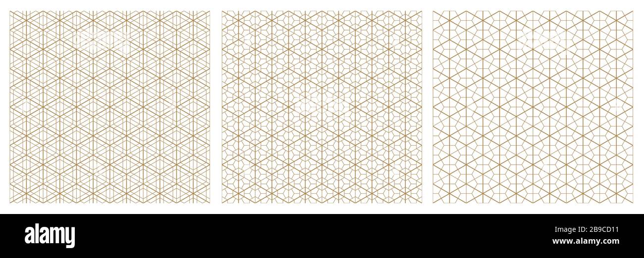 Nahtloses geometrisches Muster auf der Grundlage des traditionellen japanischen Stils kumiko. EINE Reihe von drei Mustern. Stock Vektor