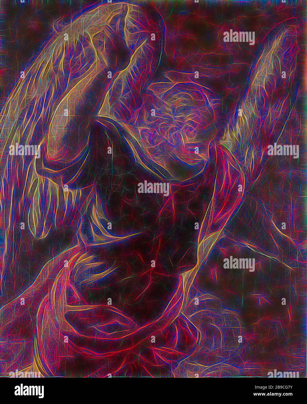 Engel von der Verkündigung an die Jungfrau, der Engel von der Verkündigung an Maria, Halbfigur mit erhobenem rechten Arm. Fragment der Dekoration einer Orgel aus dem San Benedetto in Venedig. Wird von dem Engel (manchmal hört eine Frau das Gespräch), Jacopo Tintoretto, 1560 - 1585, Leinwand, Ölfarbe (Farbe), h 115 cm × w 93 cm, von Gibon neu vorgestellt, besucht Design mit warmem, fröhlichem Glanz von Helligkeit und Lichtstrahlen. Klassische Kunst mit moderner Note neu erfunden. Fotografie inspiriert von Futurismus, die dynamische Energie moderner Technologie, Bewegung, Geschwindigkeit und Revolution von cu umfasst Stockfoto