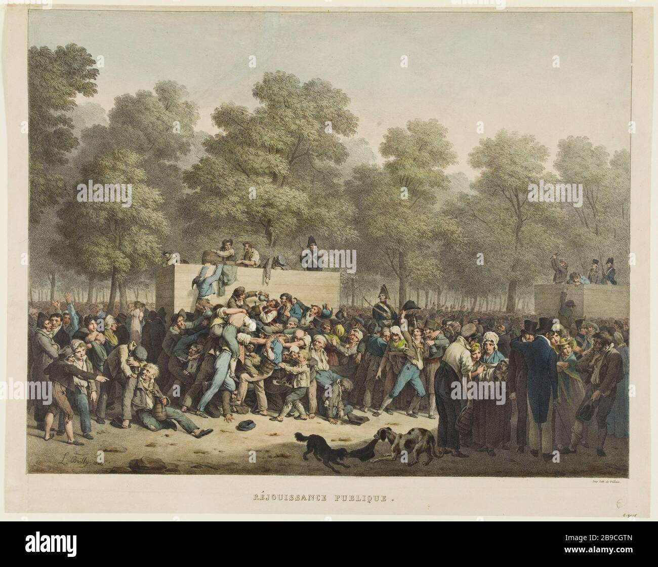 Die Öffentlichkeit freute sich über Louis Boilly (1761-1845) und den Bösewicht. "Réjouissance publique". Lithographie colorée. 1826. Paris, musée Carnavalet. Stockfoto