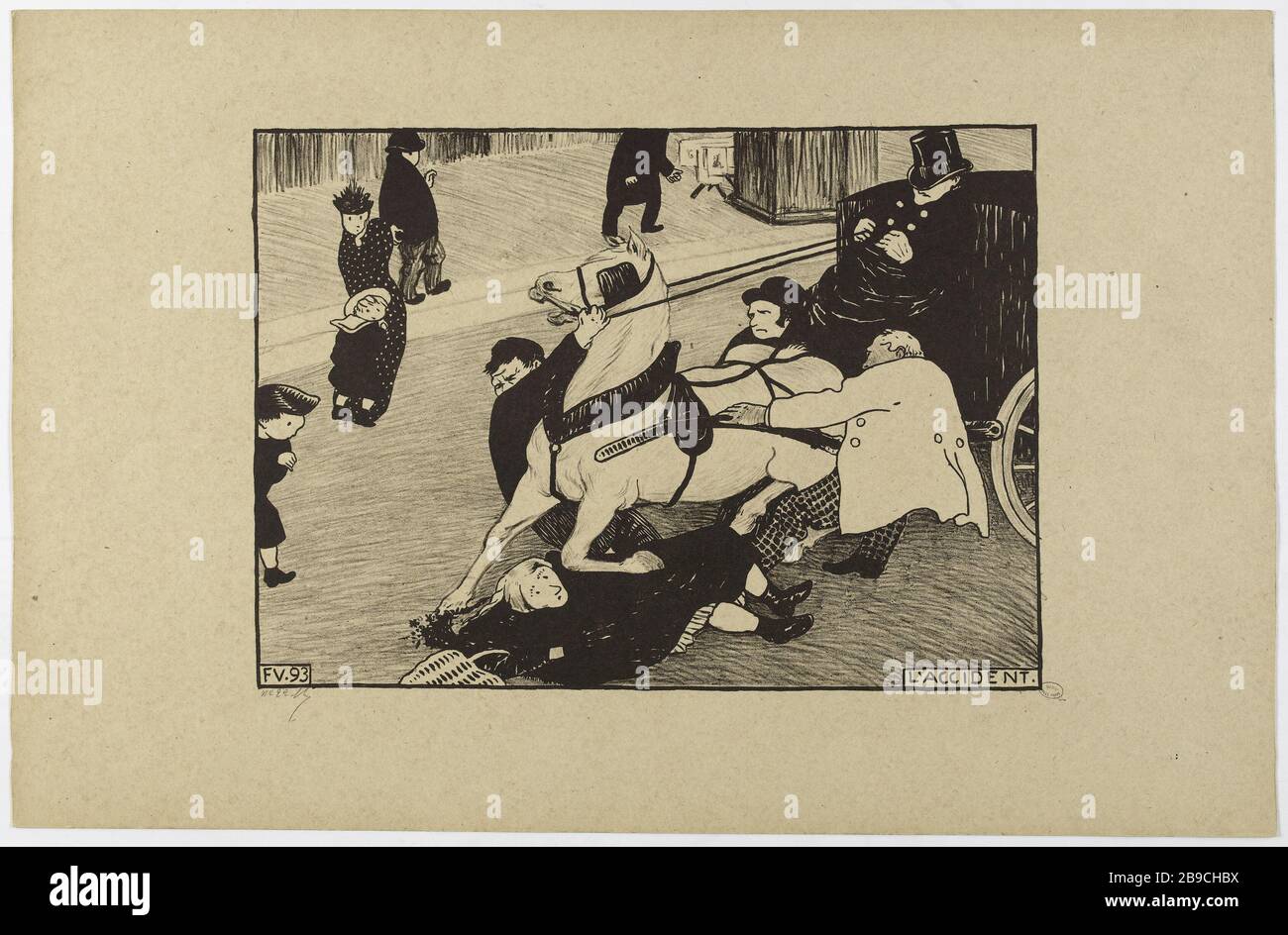 L'Unfall. Félix Edouard Vallotton (1865-1925). "L'Unfall". Tiefdruck. 1893. Paris, musée Carnavalet. Stockfoto