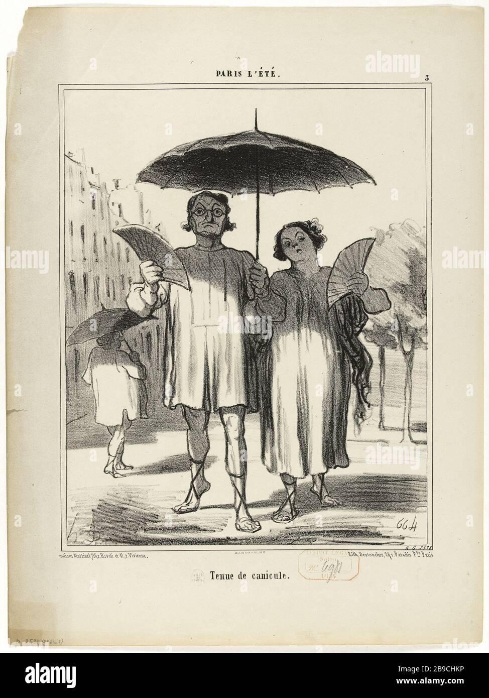 PARISER SOMMER - HITZEWELLE DES WIDERSTANDS (PL.3) Honoré Daumier (1808-1879).'Paris l'été - tenue de Canicule (pl.3)'. Lithographie en noir. Paris, musée Carnavalet. Stockfoto