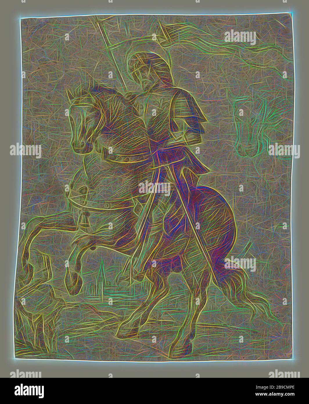 Ein Heiliger auf Horseback, Kreis von Giovanni Battista Cima da Conegliano (italienisch (venetianisch), ca. 1459.1460 ? - 1517.1518), Italien, ca. 1510, Rote Kreide über Einstich-Unterzeichnung, schwarze Kreide, 21,6 x 17,6 cm (8 1,2 x 6 15,16 Zoll, von Gibon neu erdacht, Design von warmfröhlichem Leuchten von Helligkeit und Lichtstrahlen. Klassische Kunst mit moderner Note neu erfunden. Fotografie, inspiriert vom Futurismus, die dynamische Energie moderner Technologie, Bewegung, Geschwindigkeit und Kultur revolutionieren. Stockfoto