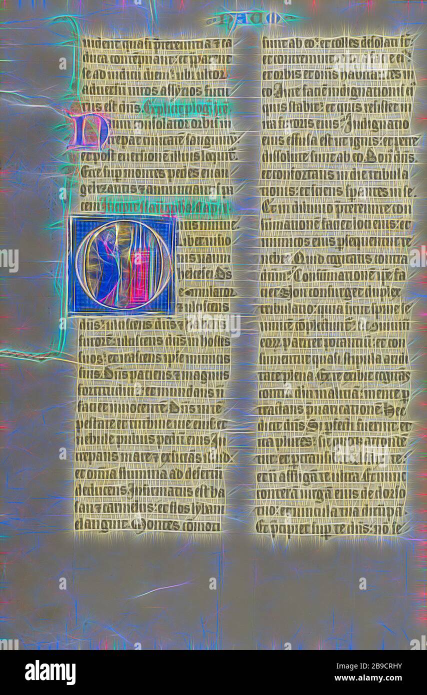 Initial O: Nahum beklagt den Fall von Ninive, Lille (wahrscheinlich), Frankreich, ca. 1270, Temperafarben, schwarzer Tinte und Blattgold auf Pergament, Blatt: 47 x 32,2 cm (18 1,2 x 12 11,16 Zoll, von Gibon neu vorgestellt, Design von warmem, fröhlichem Leuchten von Helligkeit und Lichtstrahlen. Klassische Kunst mit moderner Note neu erfunden. Fotografie, inspiriert vom Futurismus, die dynamische Energie moderner Technologie, Bewegung, Geschwindigkeit und Kultur revolutionieren. Stockfoto