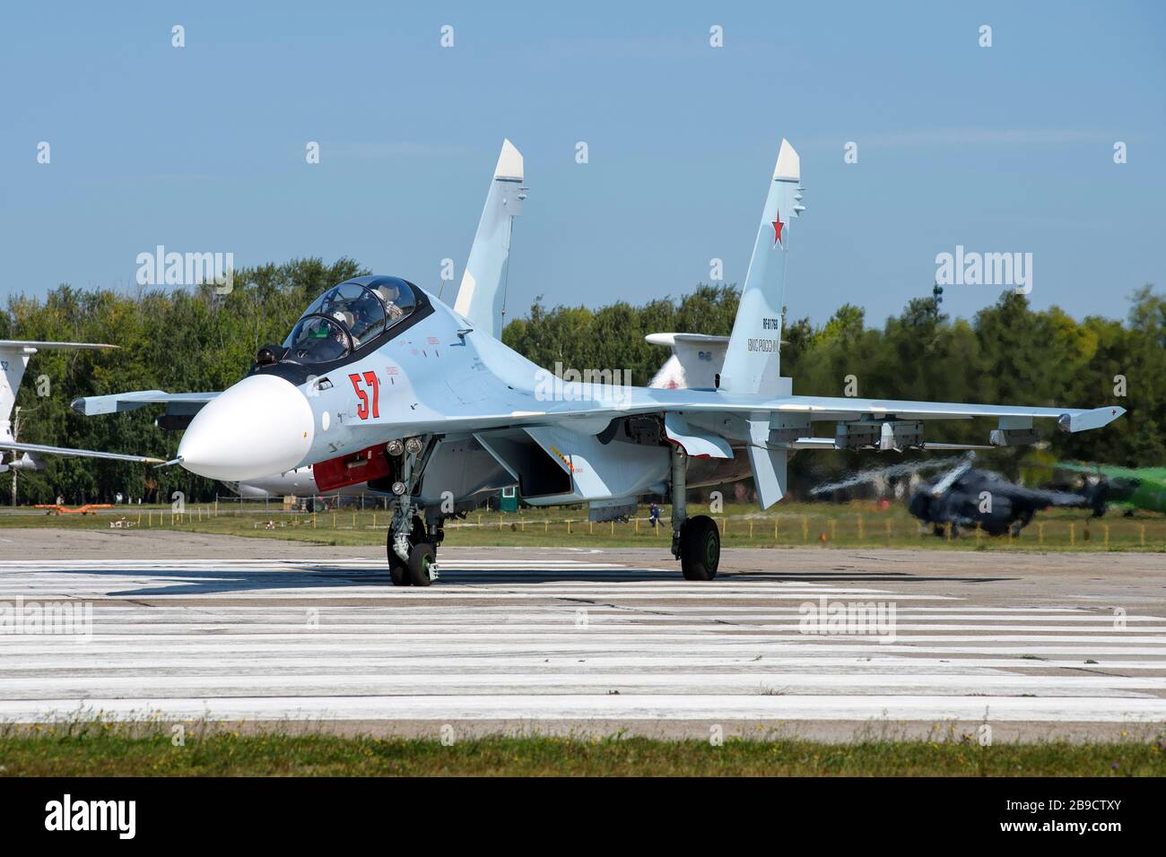 Russische Luft- und Raumfahrtkräfte Su-30SM Militärflugzeug des Jagdbombergeschwaders. Stockfoto