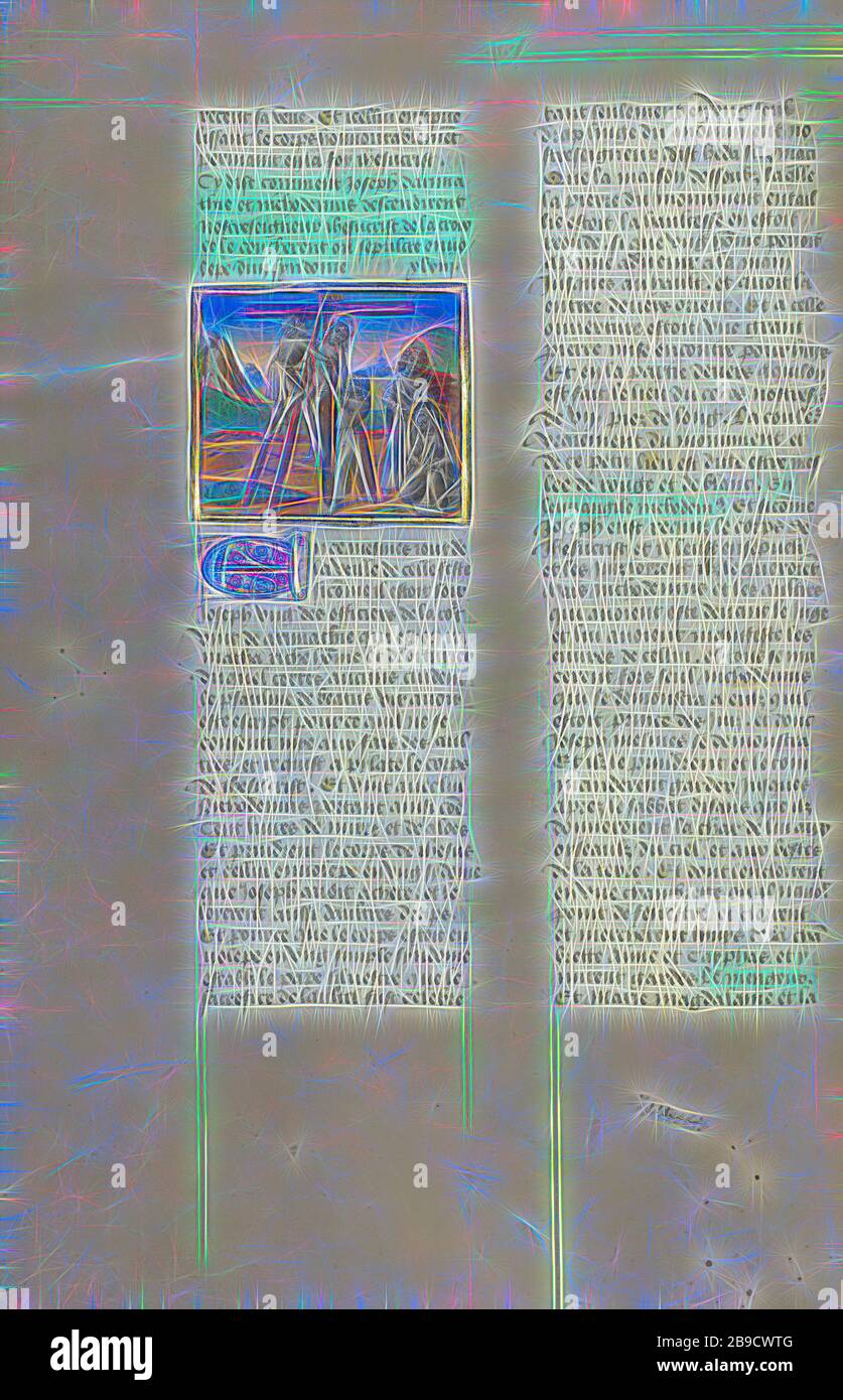 The Deposition, Gent, Belgien, ca. 1475, Temperafarben, Blattgold und Goldfarbe auf Pergament, Blatt: 43,8 x 30,5 cm (17 1,4 x 12 Zoll, von Gibon neu erdacht, Design von warmem, fröhlichem Leuchten von Helligkeit und Lichtstrahlen. Klassische Kunst mit moderner Note neu erfunden. Fotografie, inspiriert vom Futurismus, die dynamische Energie moderner Technologie, Bewegung, Geschwindigkeit und Kultur revolutionieren. Stockfoto