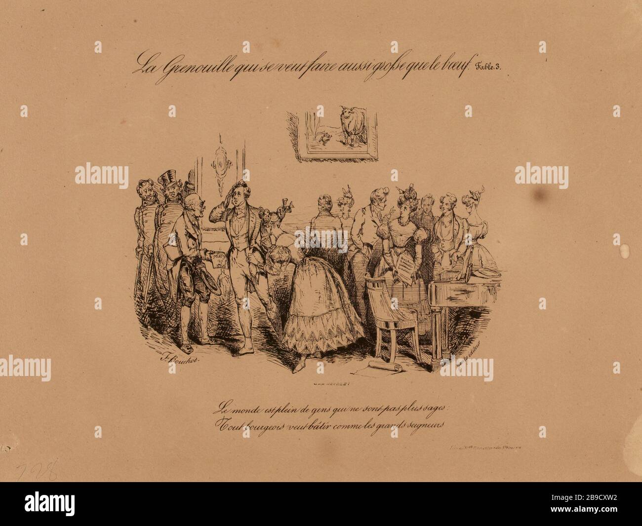 Der Frosch, der auch viel als Rindfleisch will (eingetragener Titel). Moralisches Fabeln von La Fontaine (insgesamt) Stockfoto