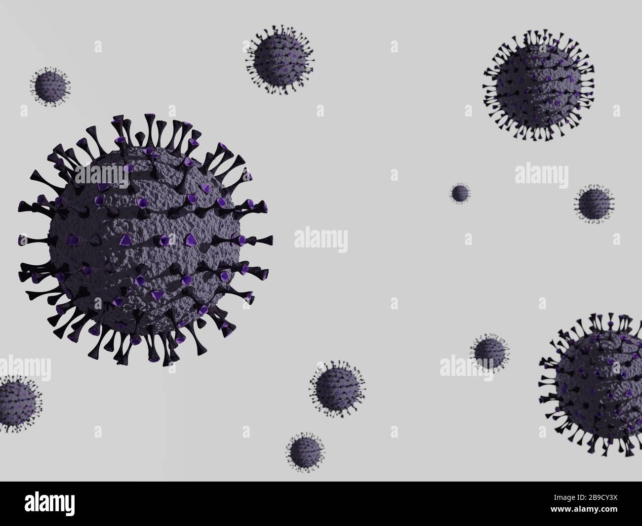 Lila Virus-Modell 3D. Coronavirus Konzept. Stockfoto