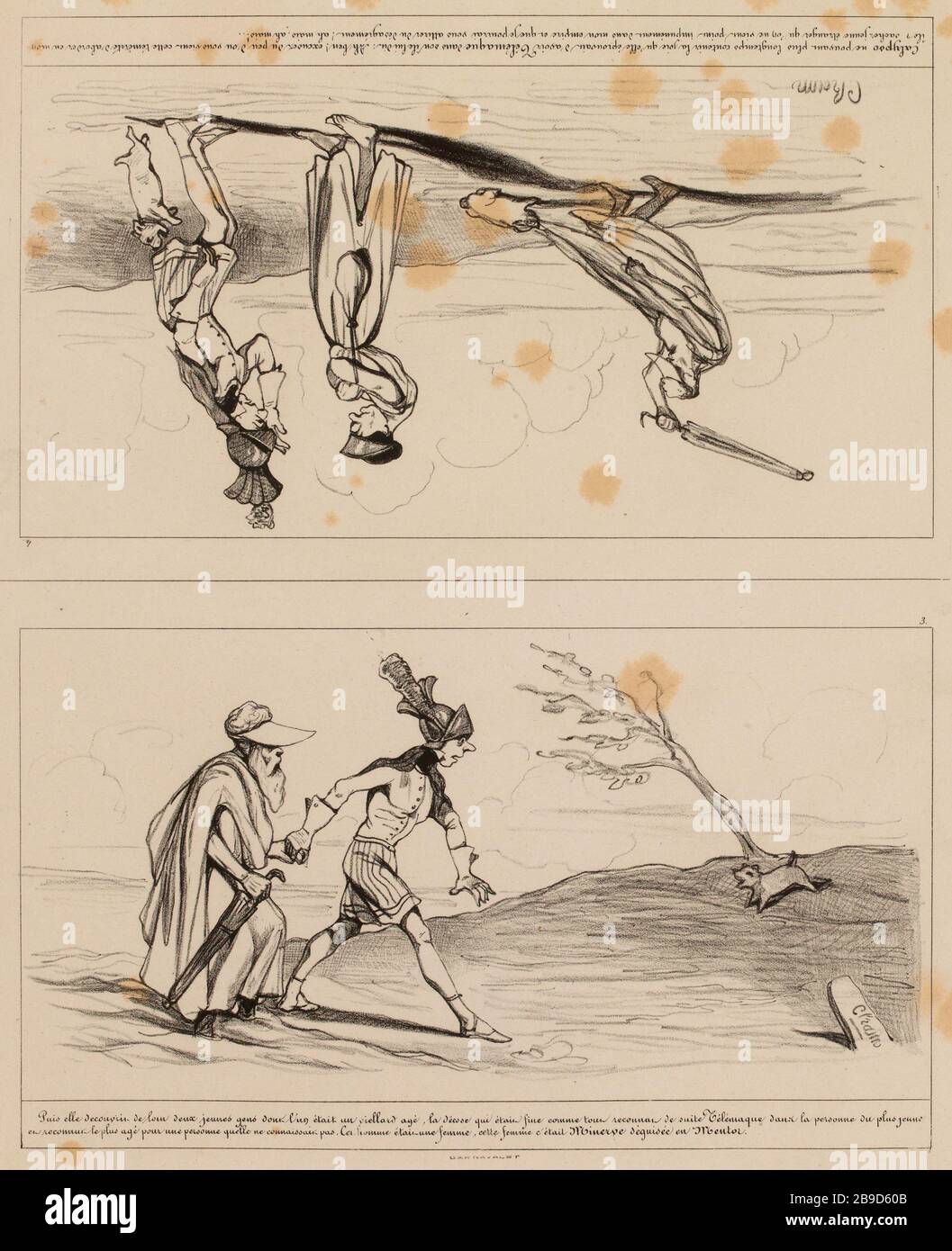 3.kann sie weit zwei Jugendliche entdecken, die ein älterer alter Mann waren [...] / 4.Calypso konnte ihre Freude nicht mehr enthalten [...] (Wie aufgeführt): Abenteuer Telemachus, Sohn des Odysseus (als Ganzes) Stockfoto