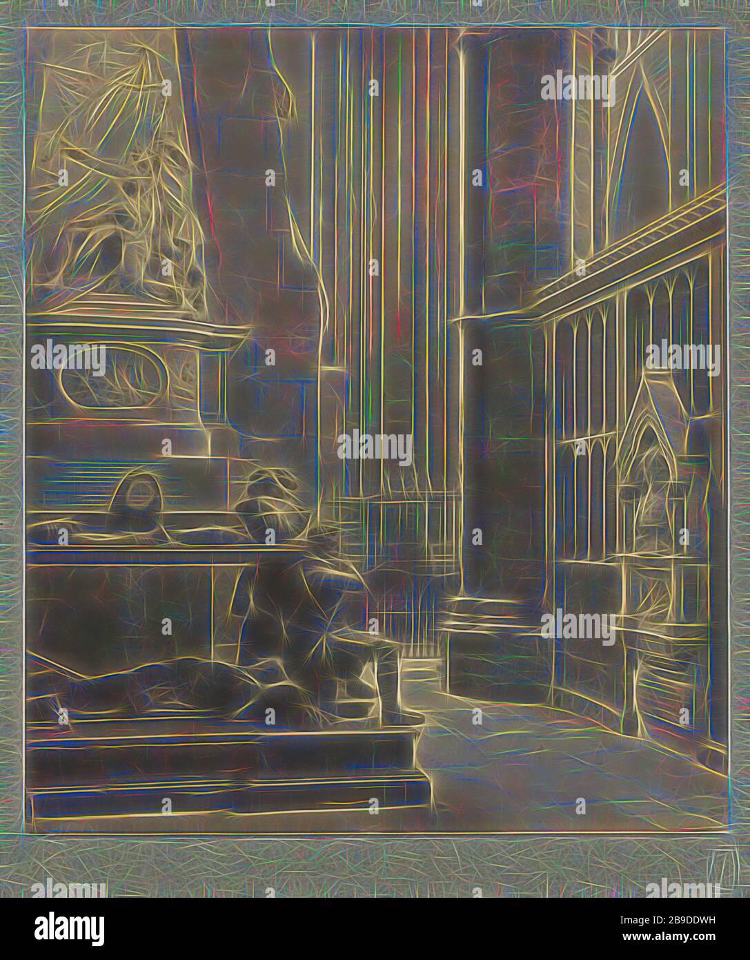 Westminster Abbey: North Querhaus East Aisle, Tomb of de Vere and Franklin, Frederick H. Evans (Britisch, 1853-1943), 1911, Platindruck, 22,1 x 19,4 cm (8 11,16 x 7 5,8 Zoll, von Gibon neu erdacht, Design von warmem, fröhlichem Leuchten von Helligkeit und Lichtstrahlen. Klassische Kunst mit moderner Note neu erfunden. Fotografie, inspiriert vom Futurismus, die dynamische Energie moderner Technologie, Bewegung, Geschwindigkeit und Kultur revolutionieren. Stockfoto