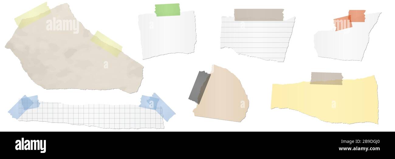 Sammlung verschiedenfarbiger Papierreste mit Klebestreifen Stock Vektor