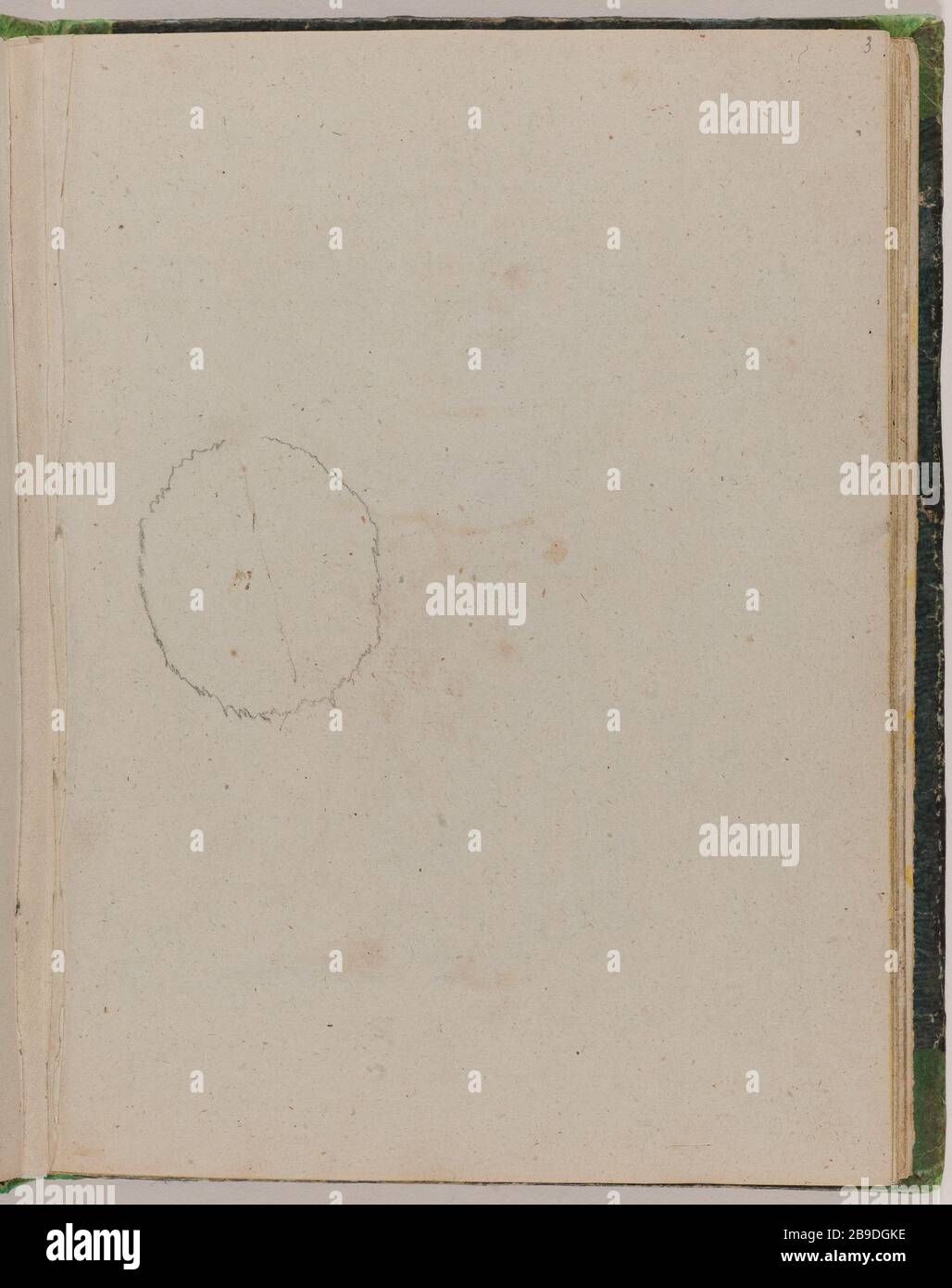 SKIZZENBUCH FÜR "REISE IN DIE EWIGKEIT" FOLIO DREISEITIGER KREIS JEAN-JACQUES GRANDVILLE (1803-1847). Carnet de croquis pour 'Voyage pour l'Eternité' Folio 3 recto cercle. Krebse. Paris, musée Carnavalet. Stockfoto