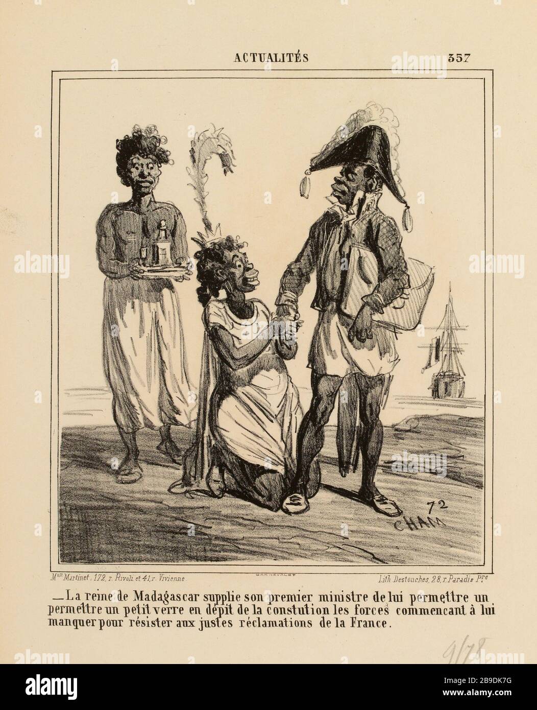 Die Königin von Madagaskar bittet seinen Premierminister [...], sich den gerechten Behauptungen Frankreichs (wie aufgeführt) zu widersetzen. News (unter allen). Stockfoto