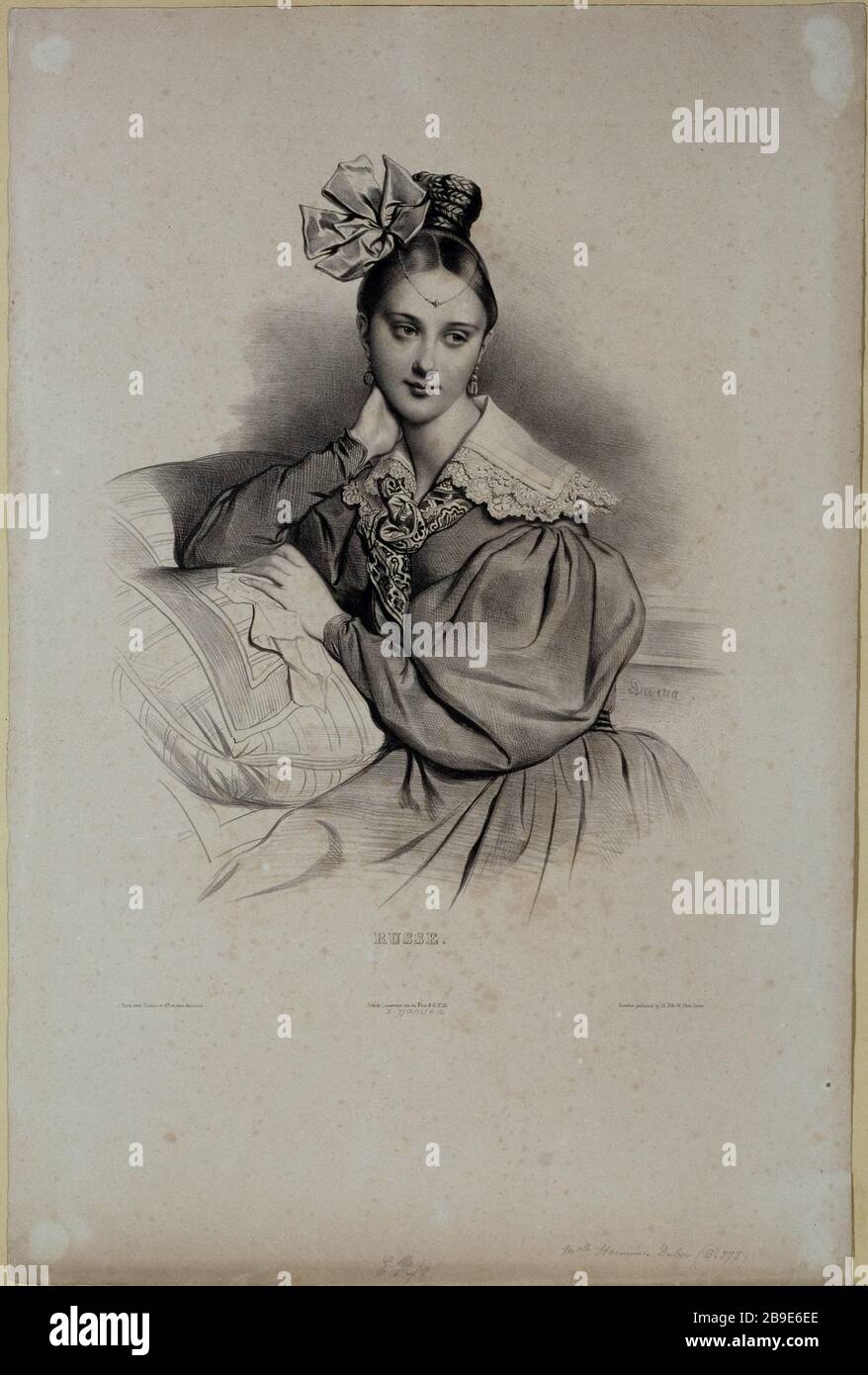 RUSSISCH - PORTRÄT VON MISS HERMINE DUBOIS ACHILLE DEVÉRIA (1800-1857). "Russe, 1831 (Portrait de mademoiselle Hermine Dubois)". Tiefdruck. Paris, musée Carnavalet. Stockfoto
