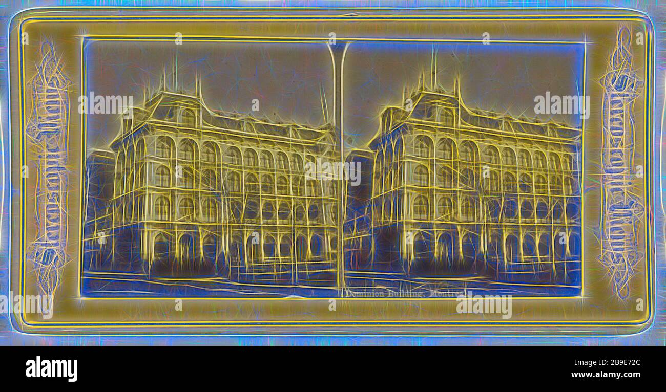 Dominion Building, Montreal, Canadian, ca. 1870, Albumen silberfarbener Druck, von Gibon neu vorgestellt, Design von warmem, fröhlichem Leuchten von Helligkeit und Lichtstrahlen. Klassische Kunst mit moderner Note neu erfunden. Fotografie, inspiriert vom Futurismus, die dynamische Energie moderner Technologie, Bewegung, Geschwindigkeit und Kultur revolutionieren. Stockfoto