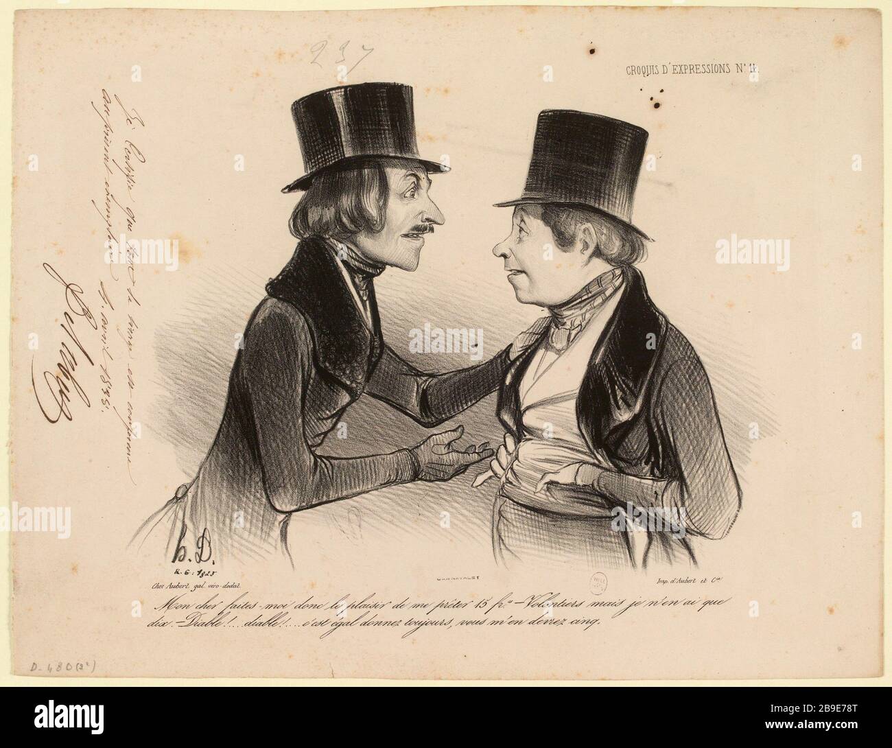 Mein lieber Do Me the Pleasure to Lend Me 15 Francs ... / 14 (wie aufgeführt) - Skizze des Ausdrucks (als Ganzes) Stockfoto