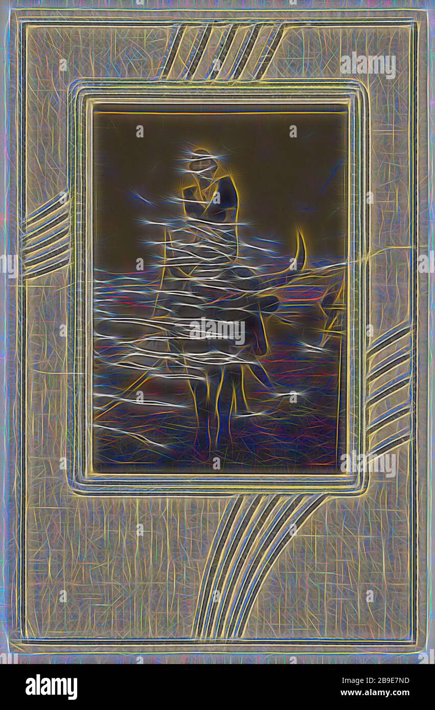 Frau auf einem Ochsen, zwischen 1910 und 1920, Gelatinsilber, lackierter Druck, von Gibon neu vorgestellt, Design von warmem, fröhlichem Leuchten von Helligkeit und Lichtstrahlen. Klassische Kunst mit moderner Note neu erfunden. Fotografie, inspiriert vom Futurismus, die dynamische Energie moderner Technologie, Bewegung, Geschwindigkeit und Kultur revolutionieren. Stockfoto