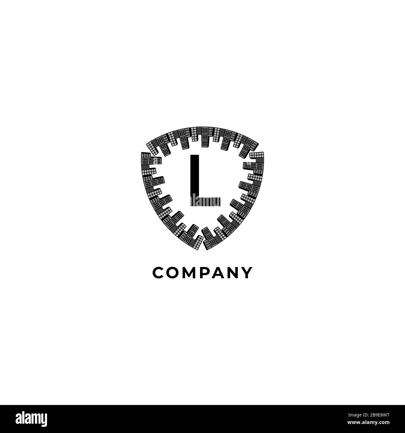 L Alphabet Logo Design Template isoliert auf weißem Hintergrund. Versicherung, Sicherheit, Schutz Logo Konzept. Abbildung des Ortsschilds. Stock Vektor