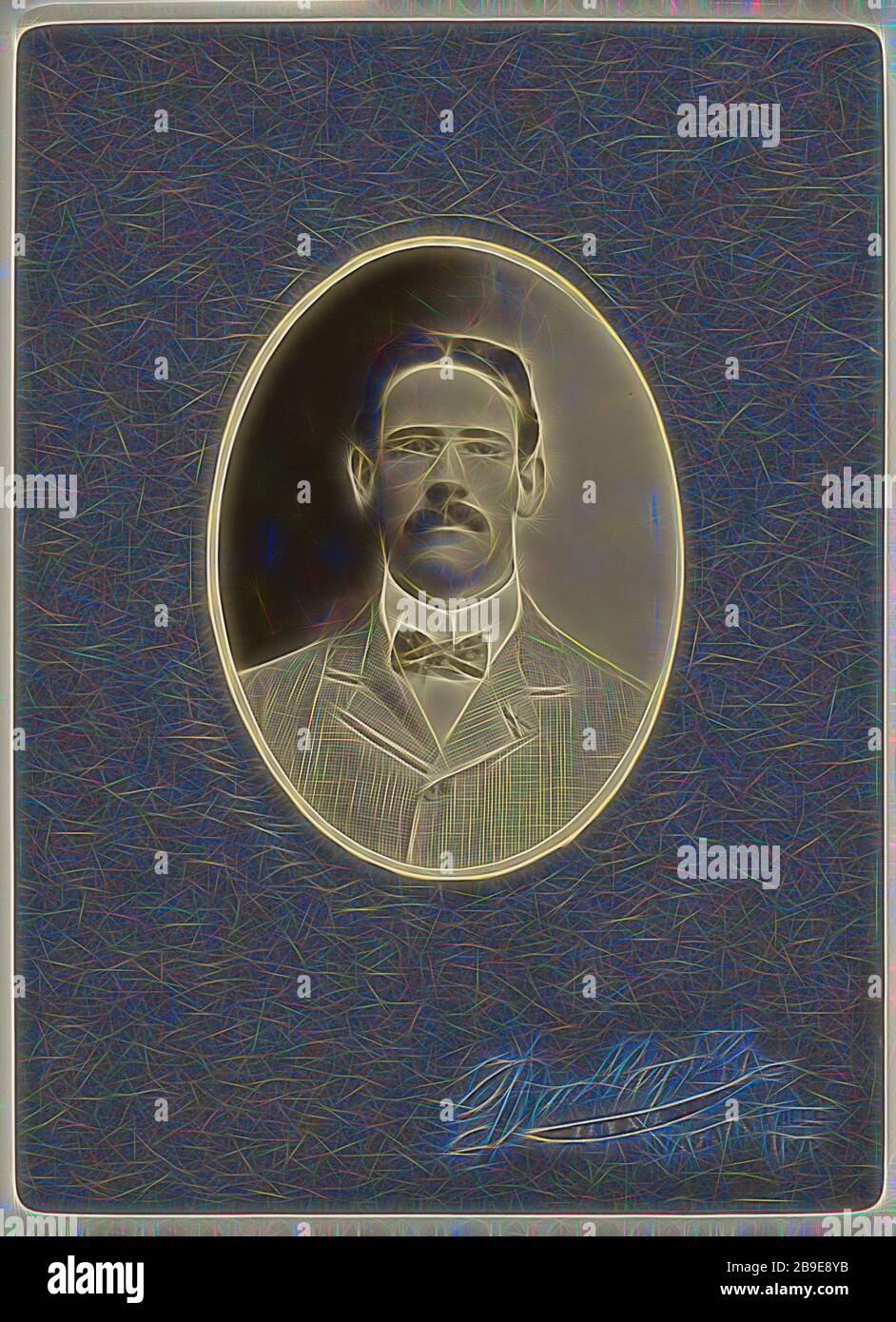 Mann mit Schnurrbart, mit Drahtbechern, Buckley & Company, ca. 1900, Platin-Druck Stockfoto