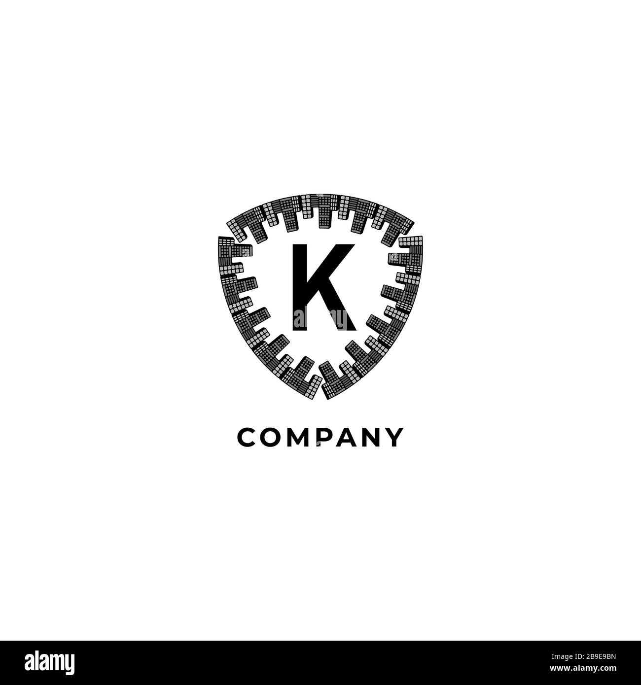 Buchstabe K Alphabet Logo Design Template. Versicherung, Sicherheit, Schutz Logo Konzept. Abbildung der Ortsschilde: Isoliert auf weißem Hintergrund. Stock Vektor
