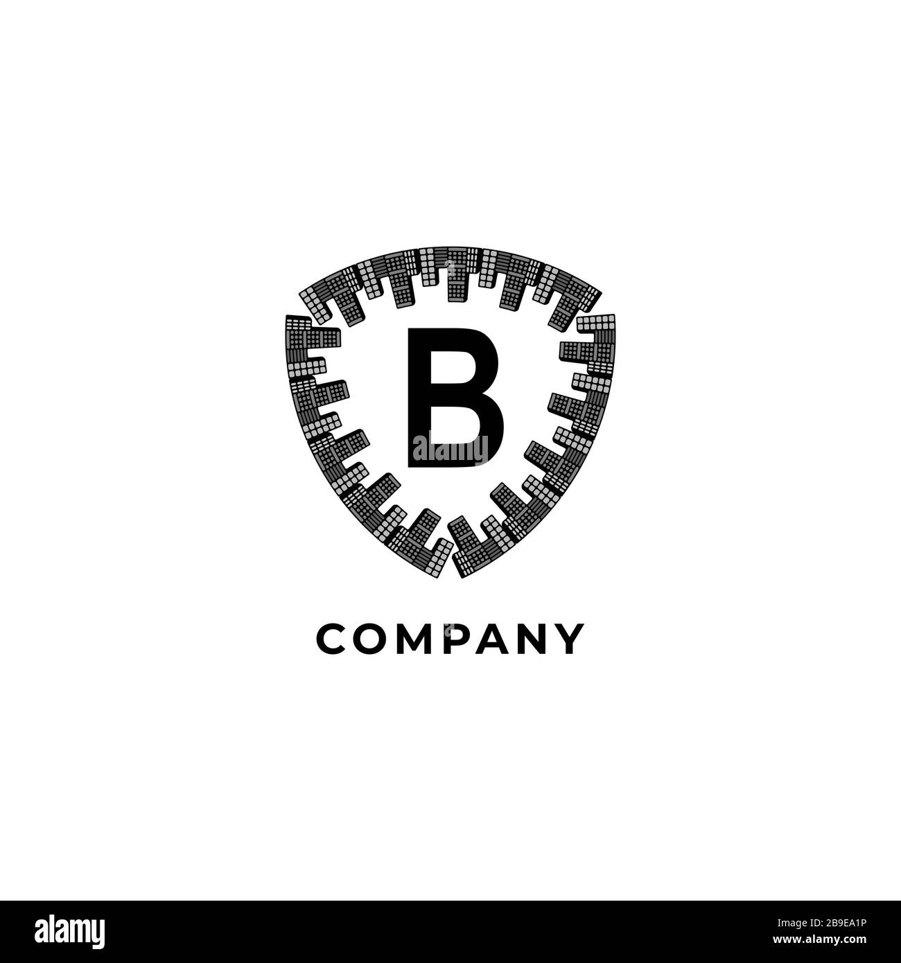 Buchstabe B Alphabet Logo Design Template, Town Shield Illustration isoliert auf weißem Hintergrund. Versicherung, Sicherheit, Schutz Logo Konzept. Stock Vektor