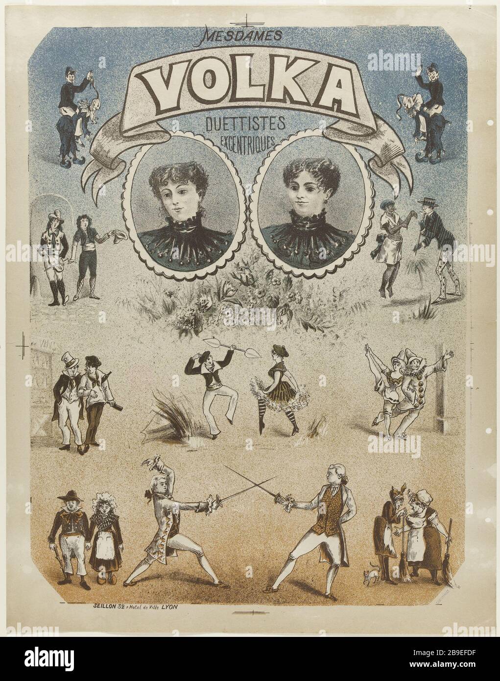 LADIES Volka, Duo EXZENTRISCHE 'Mesdames Volka, Duettistes excentriques'. Lithographie. 1880-1900. Paris, musée Carnavalet. Stockfoto