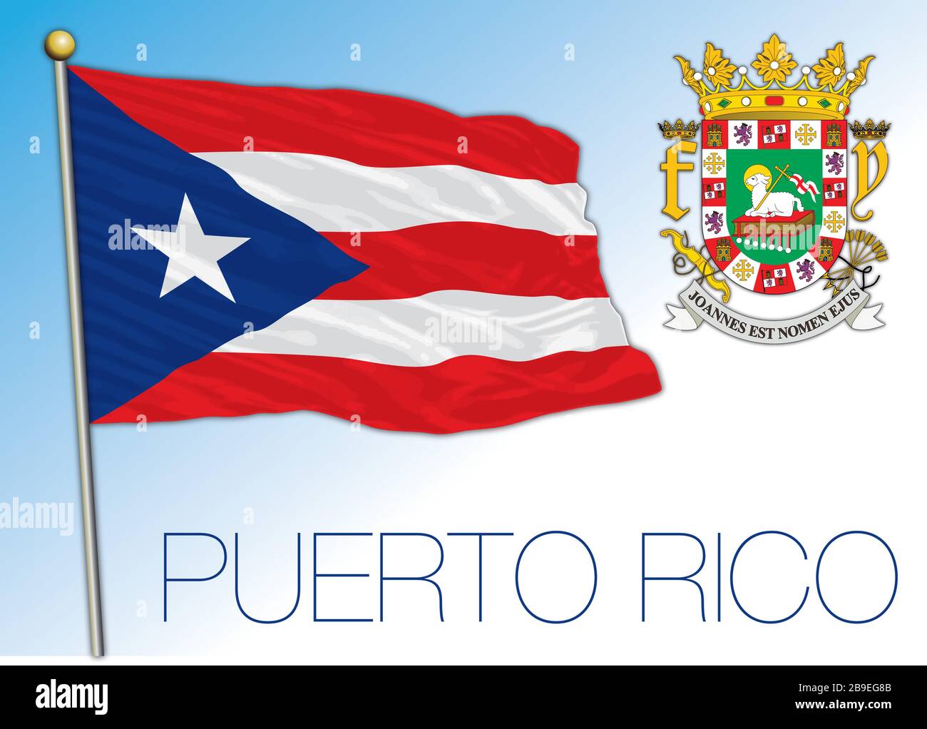 Offizielle Nationalflaggen und -Wappen von Puerto Rico, US-Territorium, Vektorgrafiken Stock Vektor