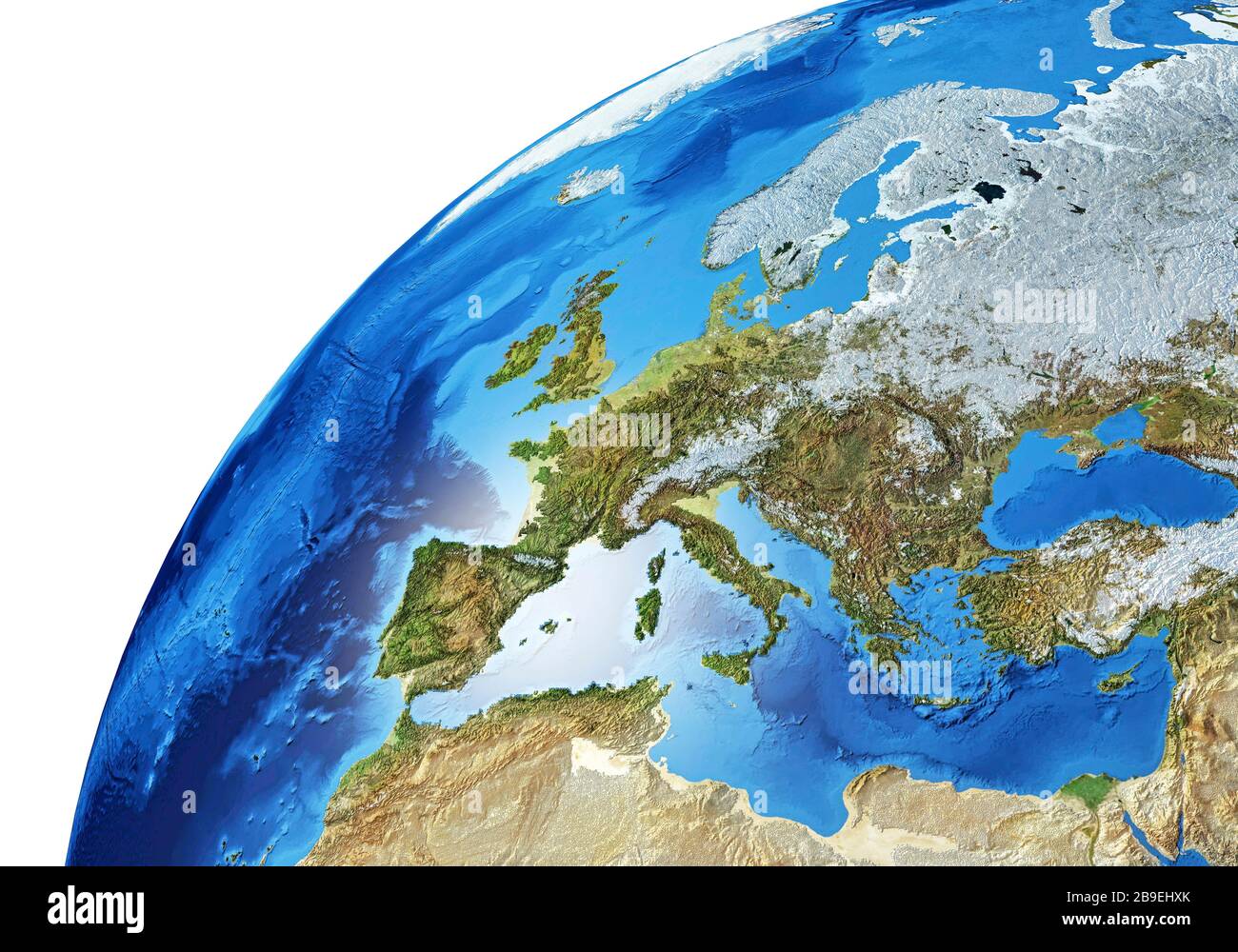 Detaillierte Erdglobus-Nahaufnahme von Europa. Stockfoto