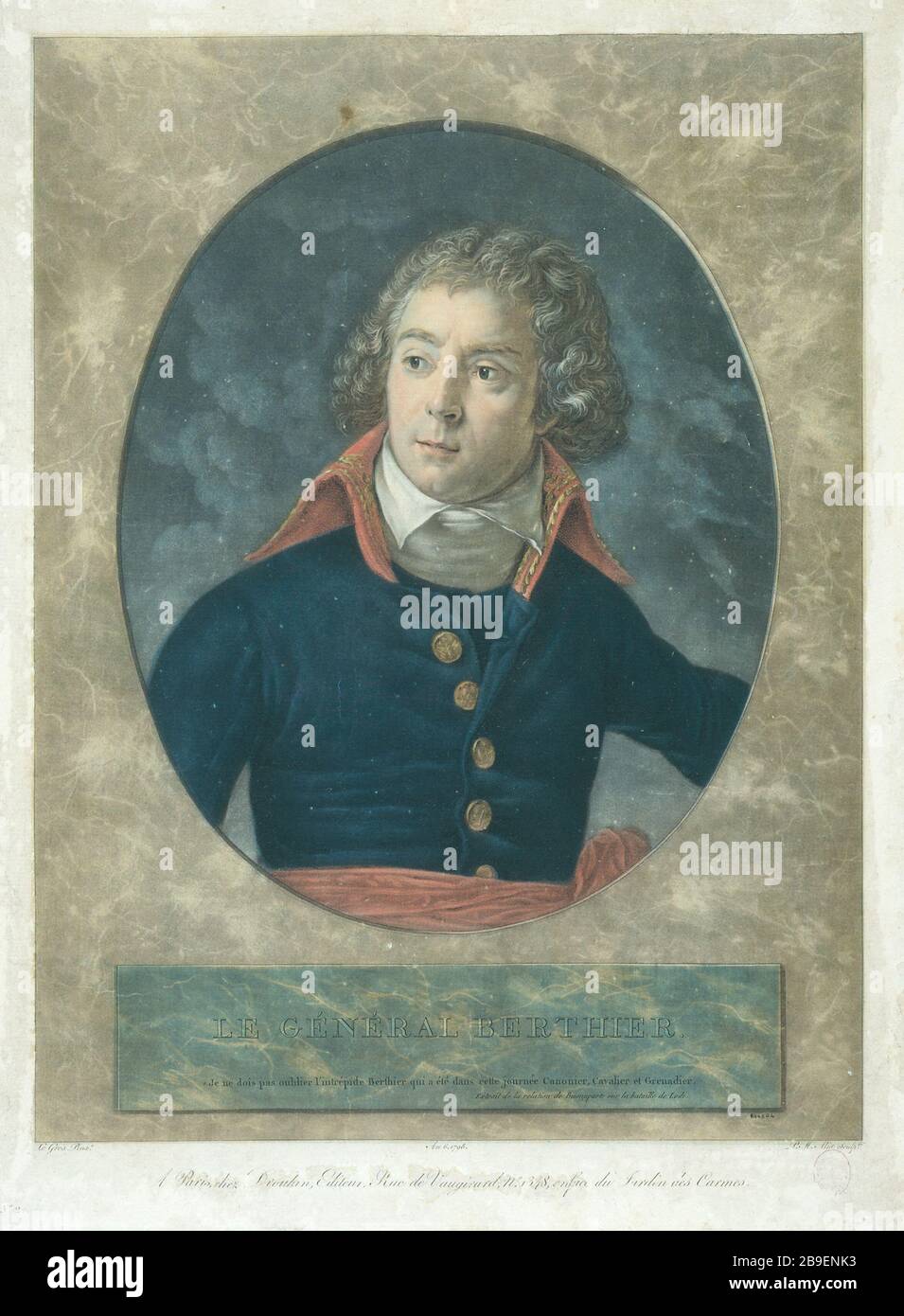 General Berthier. Pierre-Michel Alix (1762-1817). 'Portrait du Général Berthier, von 1798'. Aquatinte. Paris, musée Carnavalet. Stockfoto