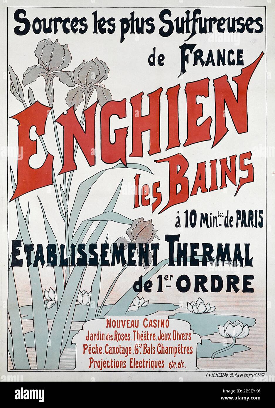 ENGHIEN LES BAINS Imprimerie F. & M. Moreau. Enghien-les-Bains. Affiche. Lithographie couleur. Paris, musée Carnavalet. Stockfoto