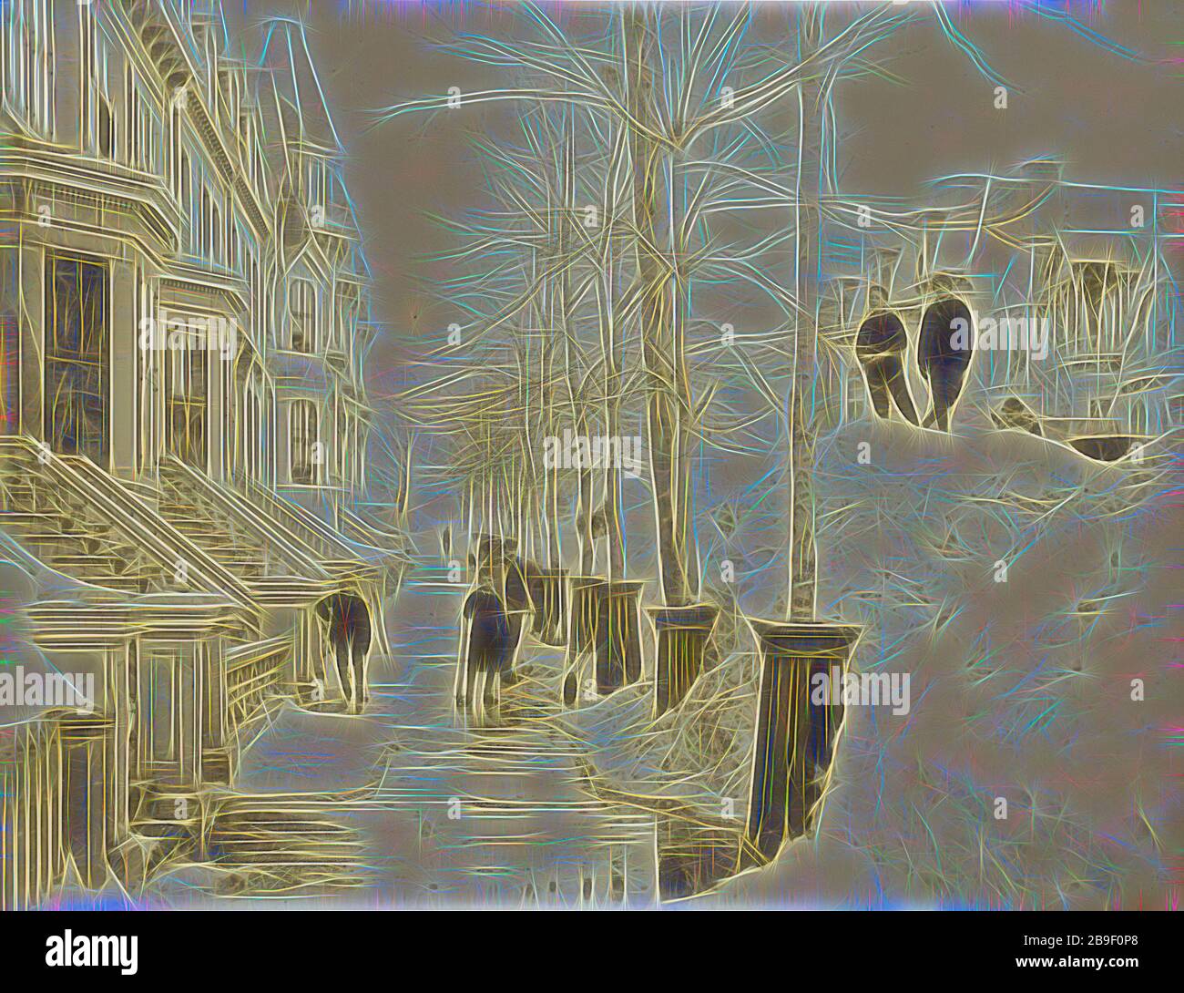 Montreal, vue d'une rue en hiver, Montreal, Quebec, Kanada, 1880er - 1880er Jahre, Albumen silberfarbener Druck, von Gibon neu vorgestellt, Design von warmem, fröhlichem Leuchten von Helligkeit und Lichtstrahlen. Klassische Kunst mit moderner Note neu erfunden. Fotografie, inspiriert vom Futurismus, die dynamische Energie moderner Technologie, Bewegung, Geschwindigkeit und Kultur revolutionieren. Stockfoto