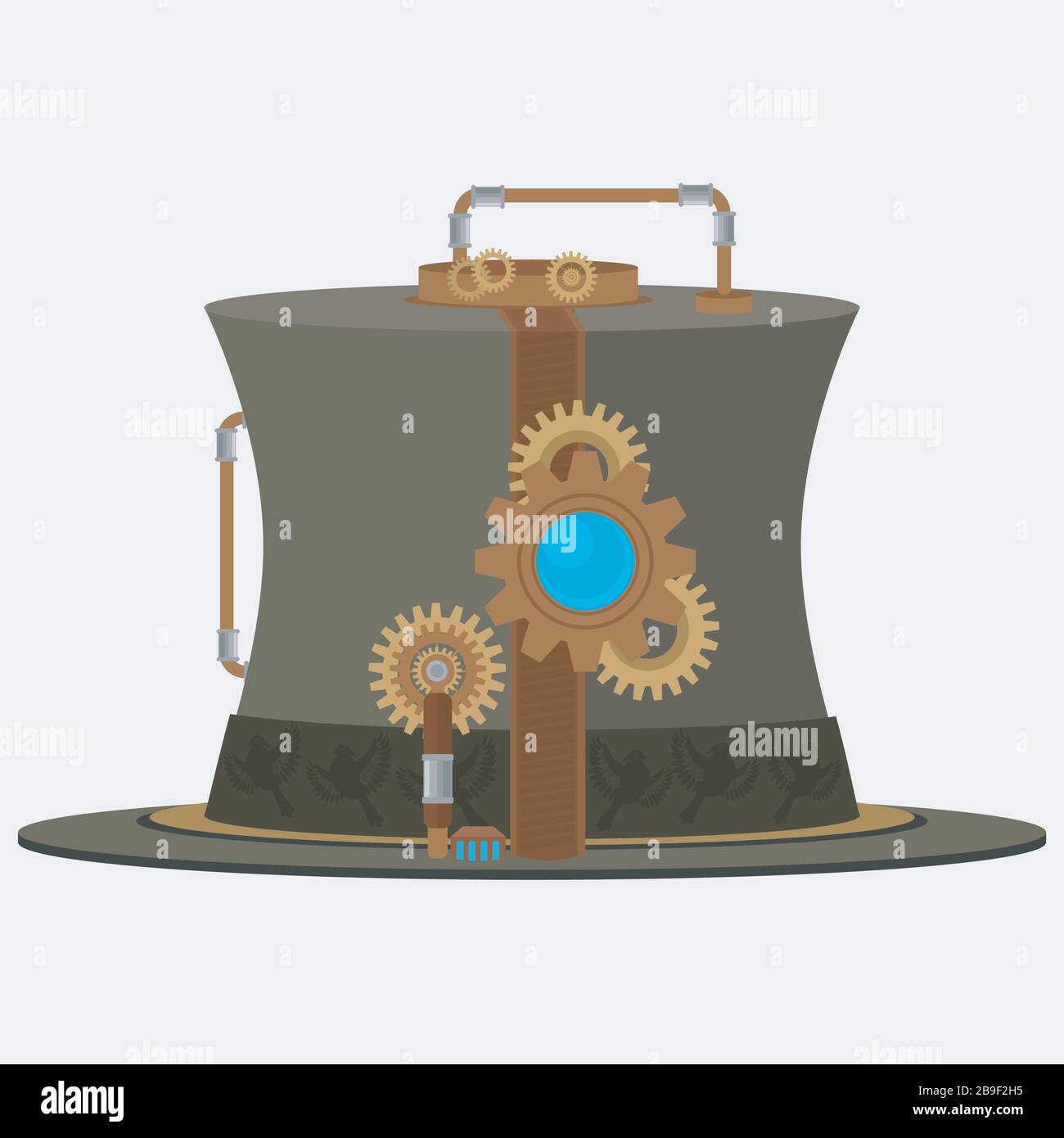 Hutzylinder im Steampunk-Stil mit Mechanismen und Getrieben. Vektorgrafiken. Stock Vektor