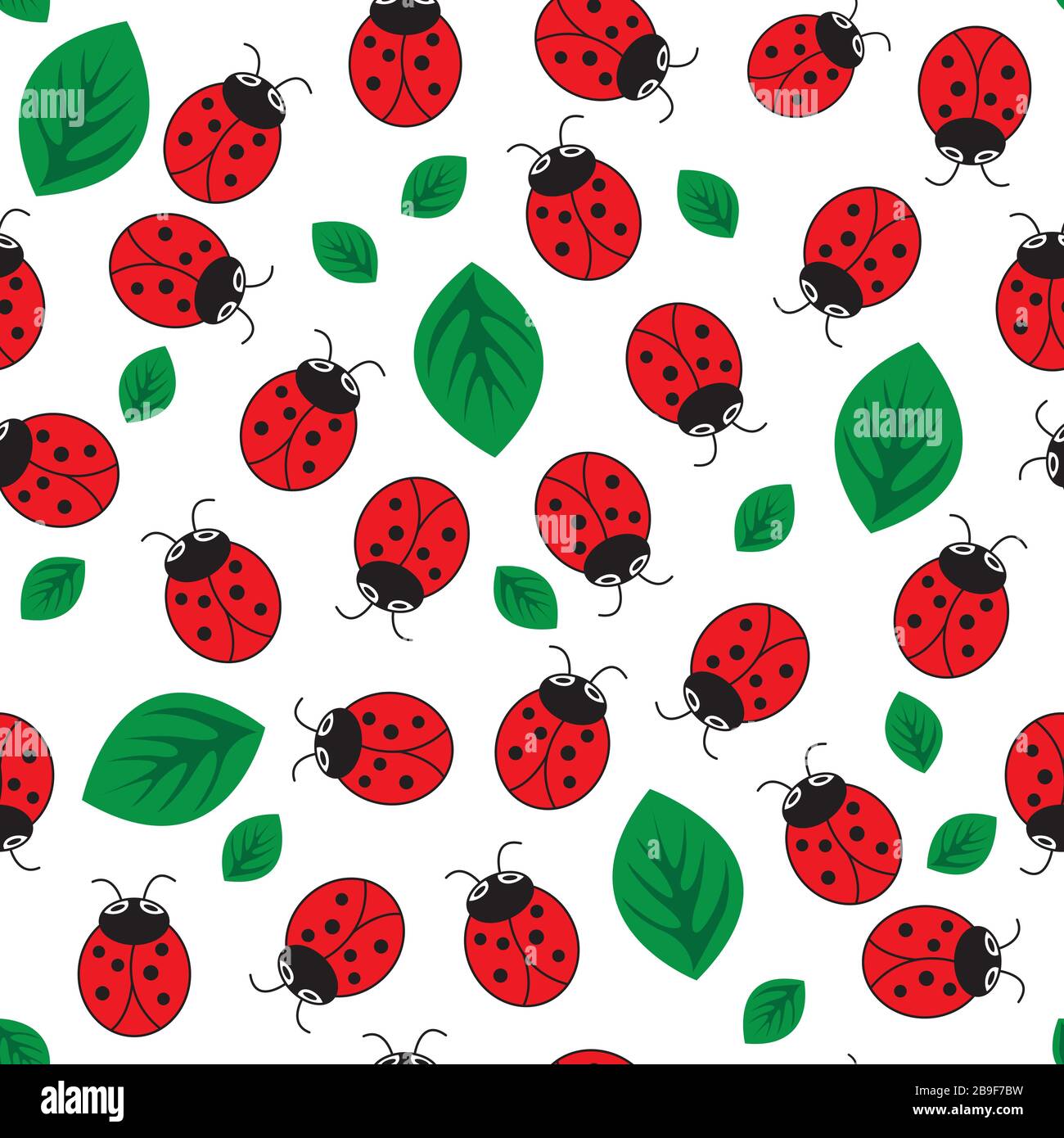 Ladybug mit hinterlässt ein nahtloses Muster Stock Vektor