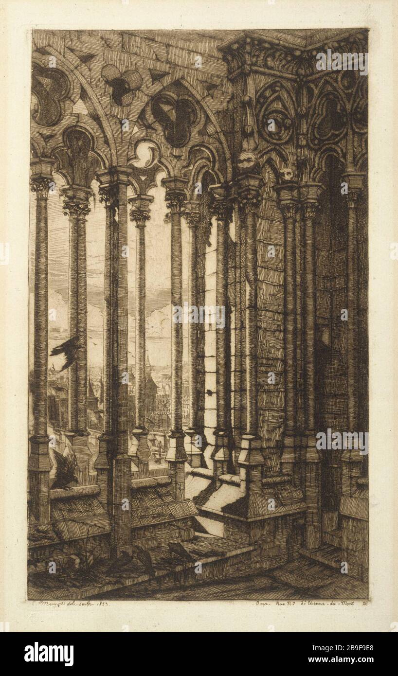 GALERIE UNSERER FRAU Charles Méryon (1821-1868). "La galerie de Notre-Dame". Eau-forte, im Jahr 1853. Paris, musée Carnavalet. Stockfoto