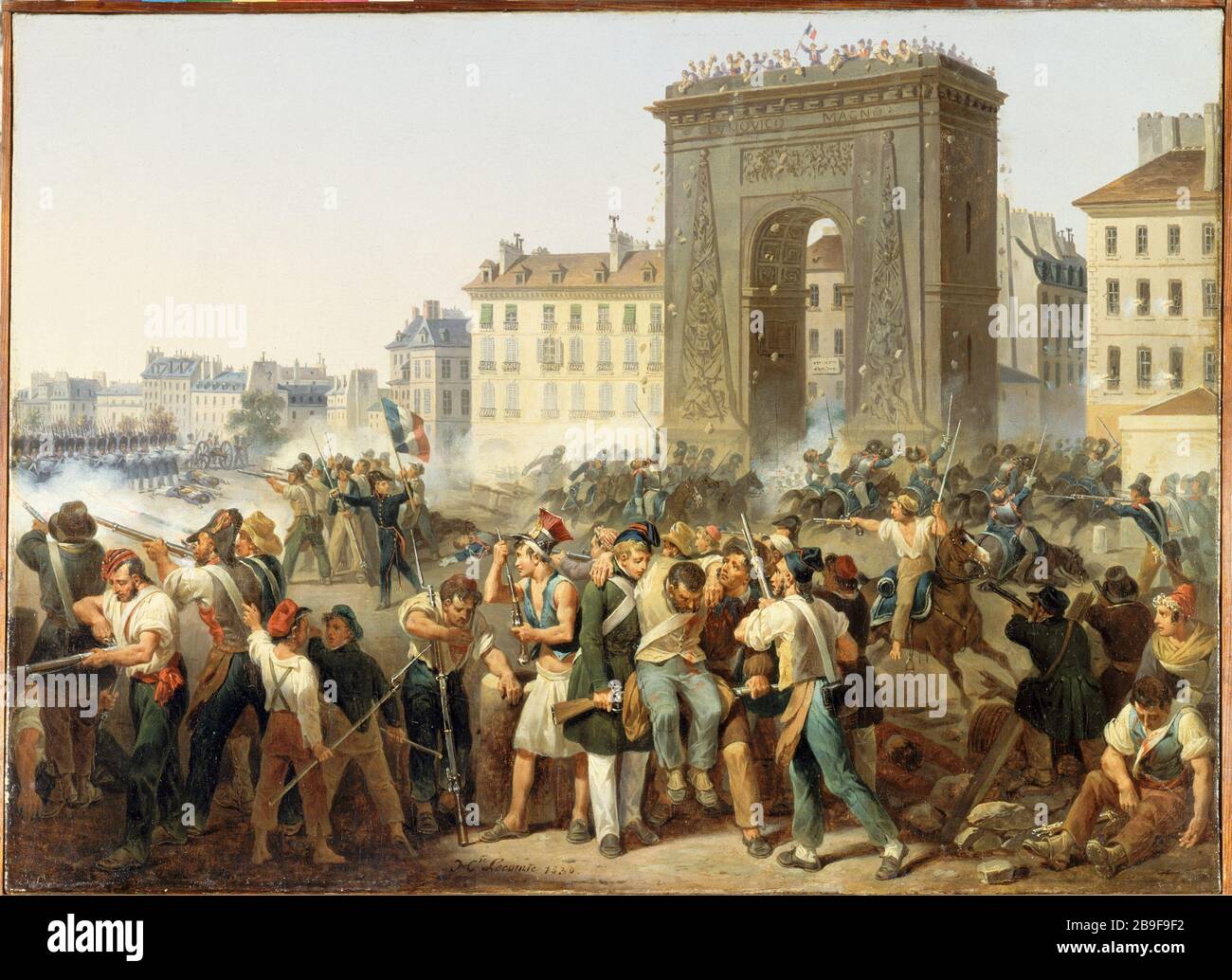 Kampf Porte Saint-Denis 28. Juli 1830 Hippolyte Lecomte (1781-1857), 'Combat de la porte Saint-Denis le 28 juillet 1830'. Huile sur toile, 1830. Paris, musée Carnavalet. Stockfoto