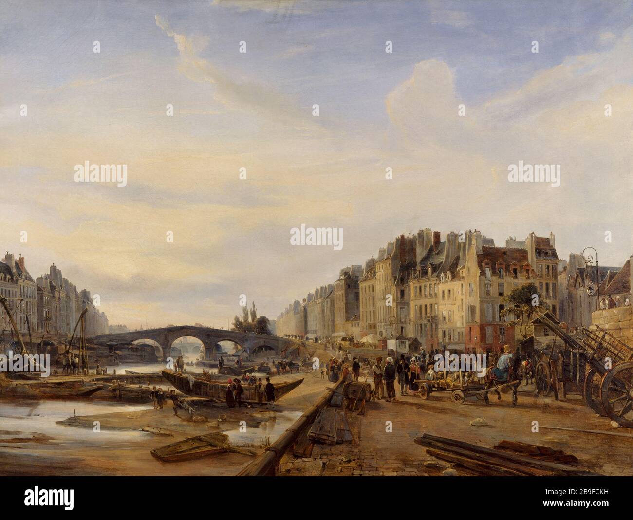 BRIDGE-MARIE UND PORT SAINT PAUL CHARLES MOZIN (1806-1862). "Le Pont-Marie et le Port Saint-Paul, vers 182". Huile sur toile. Paris, musée Carnavalet. Stockfoto