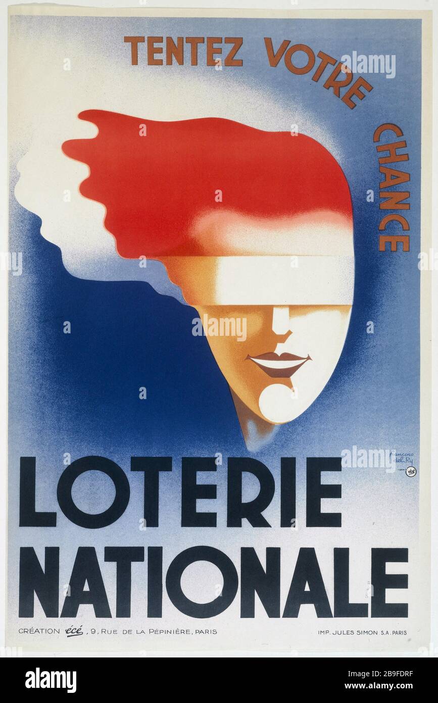 Ein VERSUCH, NATIONALE LOTTERIE François del Ry; Imprimerie Jules Simon S. A. 'Tentez votre chance, Loterie Nationale'. Affiche. Lithographie couleur. Paris, musée Carnavalet. Stockfoto