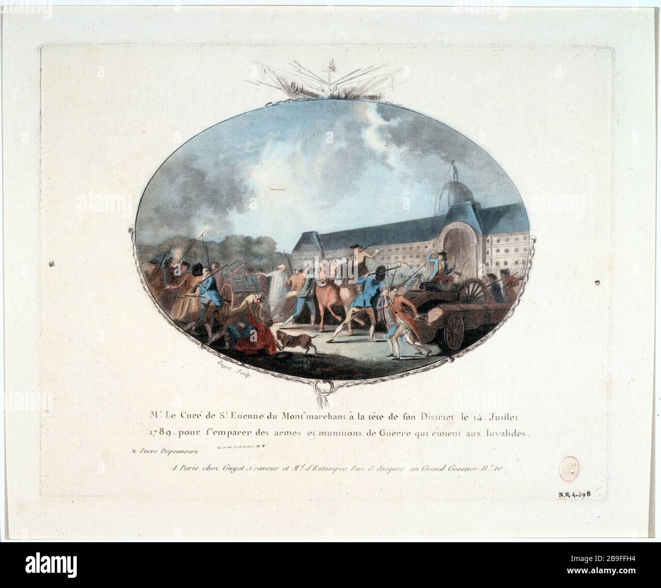 MONSIEUR LE CURE DE SAINT ETIENNE DU MONT LAURENT GUYOT. "Monsieur le Curé de Saint-Etienne-du-mont-marchant à la tête de son district le 14 juillet 1789 pour s'emparer des armes et munition de guerre qui étaient aux Invalides". Paris, musée Carnavalet. Stockfoto