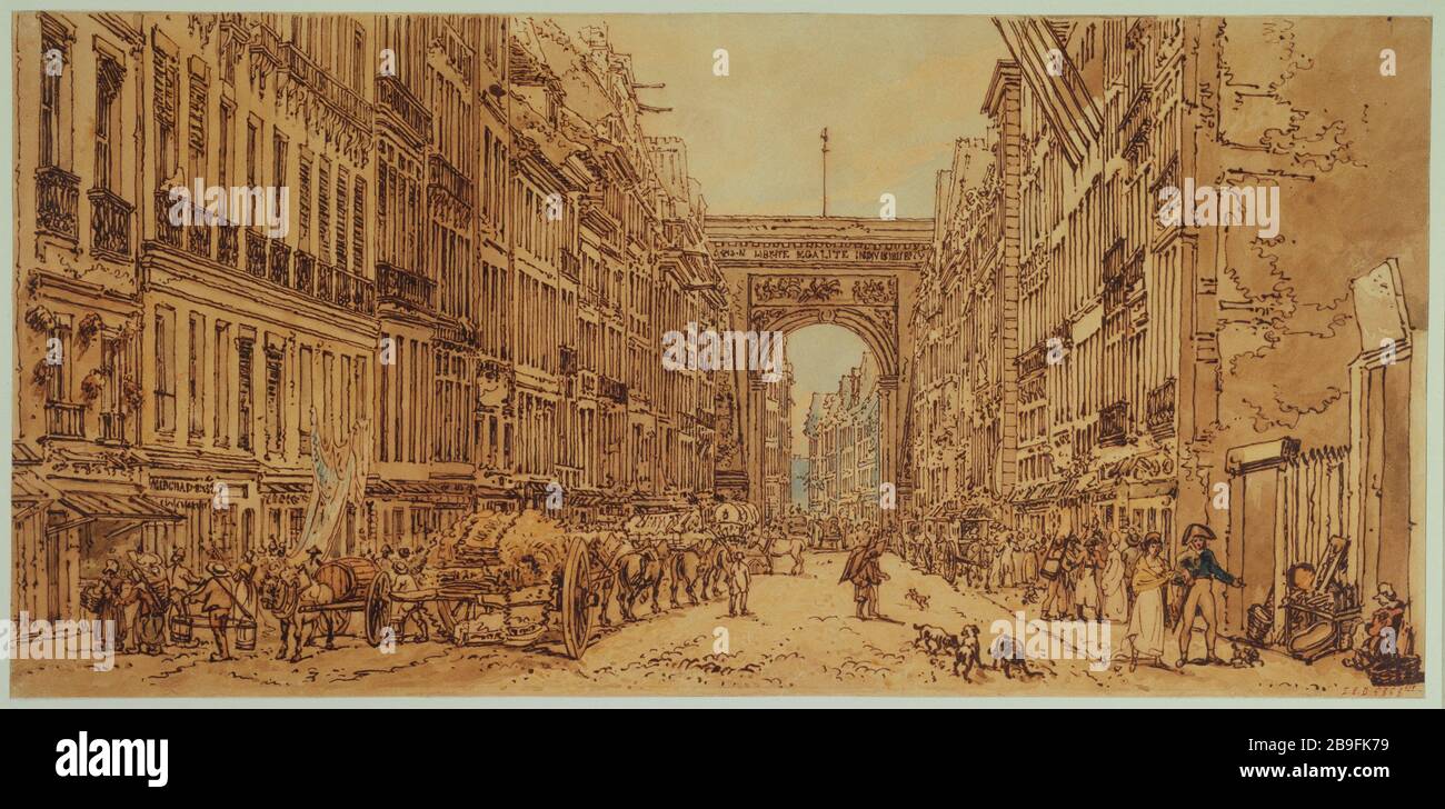 Der Faubourg und die Porte Saint-Denis, 1801-1802. 10. Und 12. Bezirk Thomas Girtin (1775-1802). Le Faubourg et la porte Saint-Denis. Plume et lavis sépia Réhaussés d'aquarelle sur papier épais. Paris (Xème arr.), 1801-1802. Paris, musée Carnavalet. Stockfoto