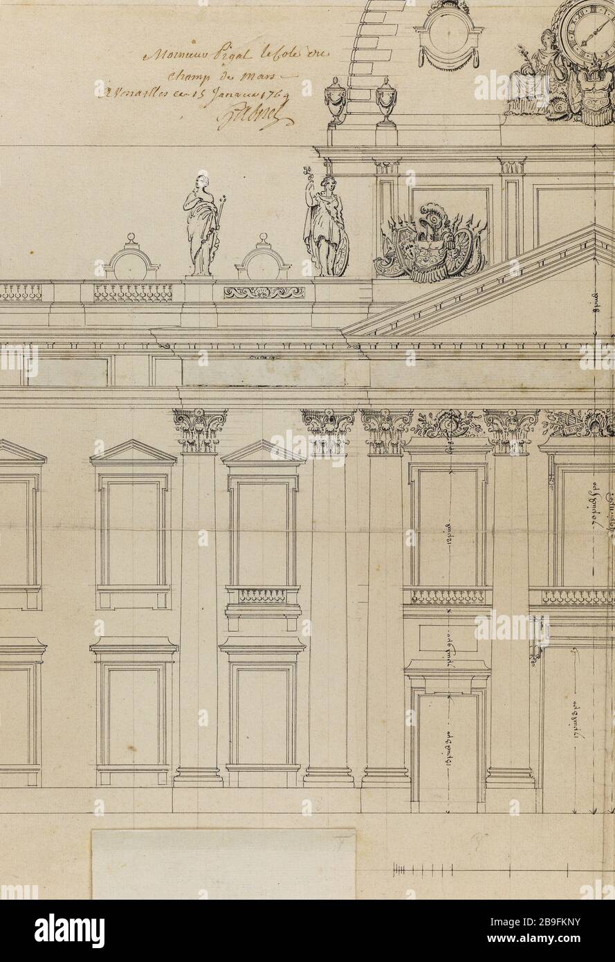 Projekt für den Militärschulhof Ange-Jacques Gabriel (1698-1782). "Projet pour l'école militaire, côté cour (détail sans cache)". Pflaume. Paris, musée Carnavalet. Stockfoto