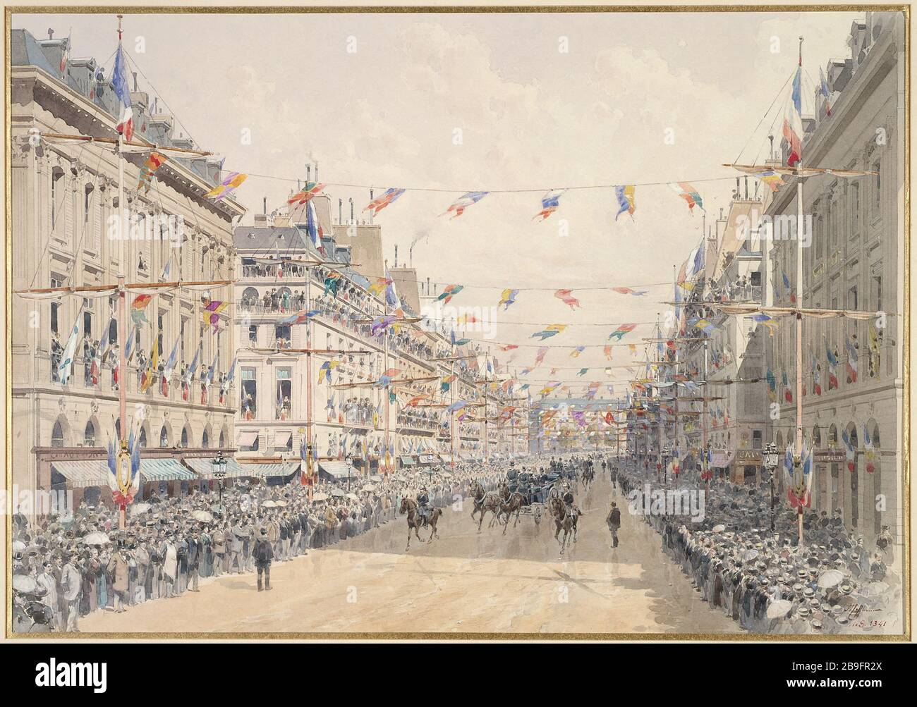 OFFIZIELLE PROZESSIONSSTRASSE DES FRIEDENS - FRANCO-RUSSISCHES FEST THÉODORE HOFFBAUER (1839-1922). "cortège officiel rue de la Paix, fêtes franco-russes, 1893". Paris, musée Carnavalet. Stockfoto